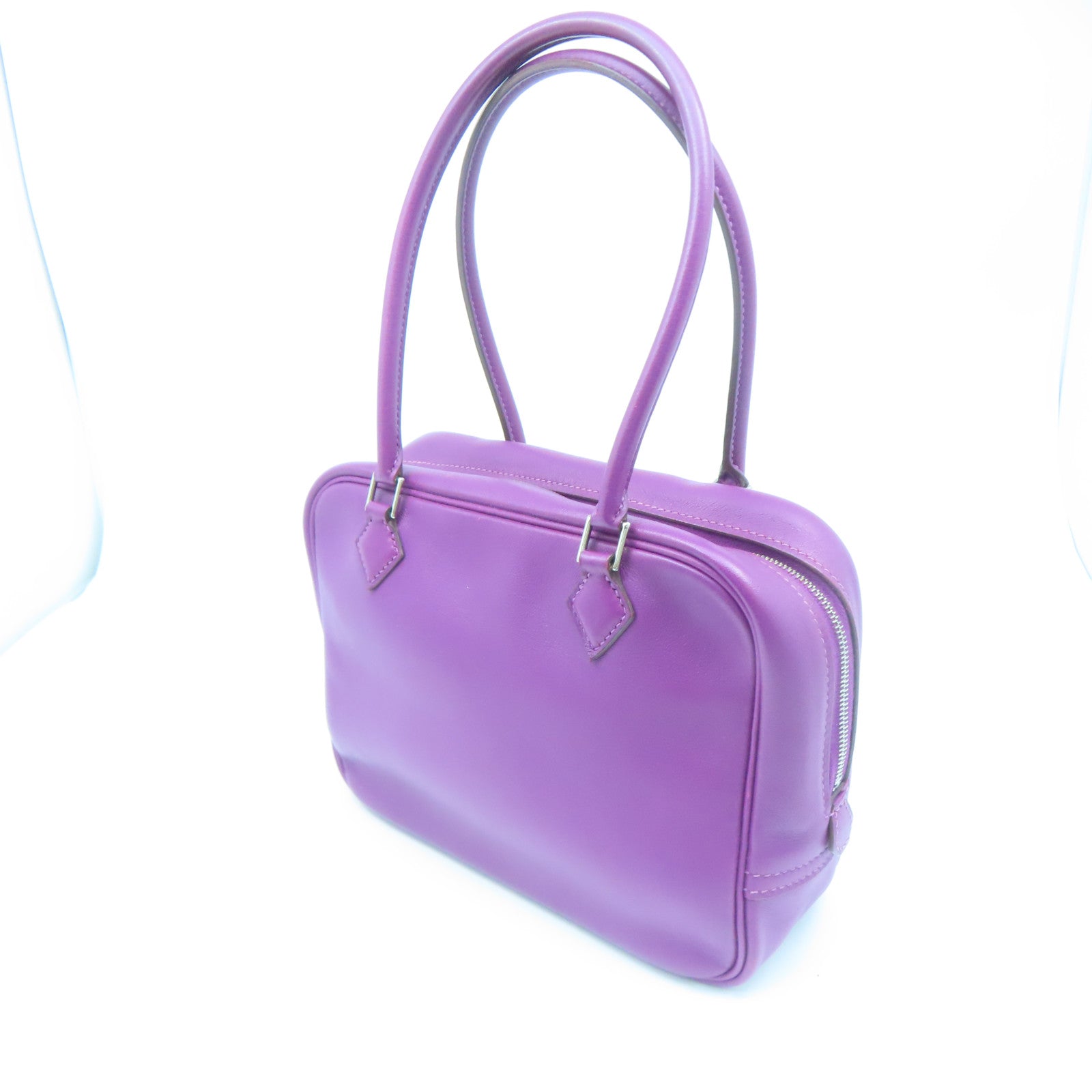 HERMES Swift Leather Plume 20 Silver Buckle Handle Bag Anemone Purple