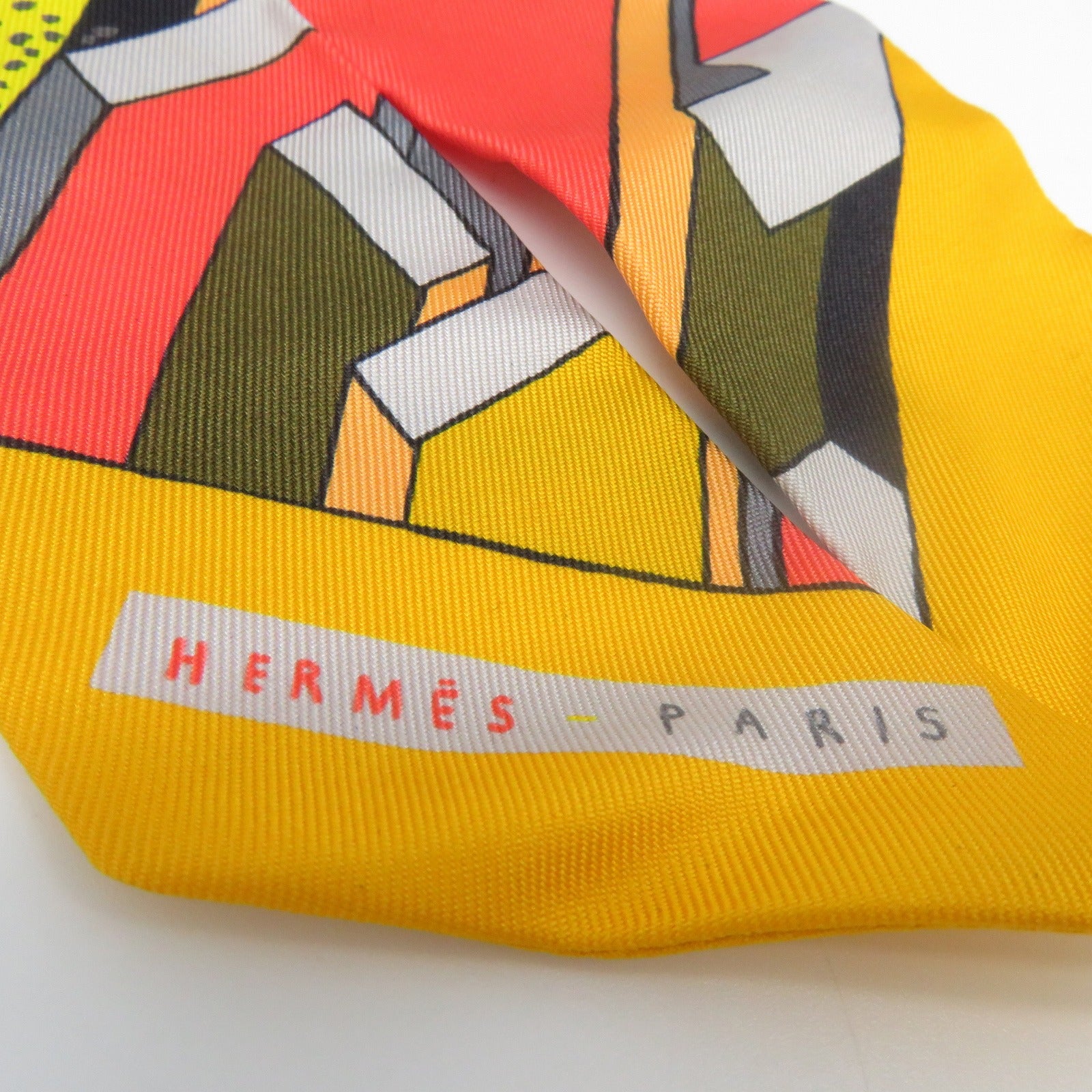 HERMES 絲質Twilly絲巾橙色/黃色/灰色