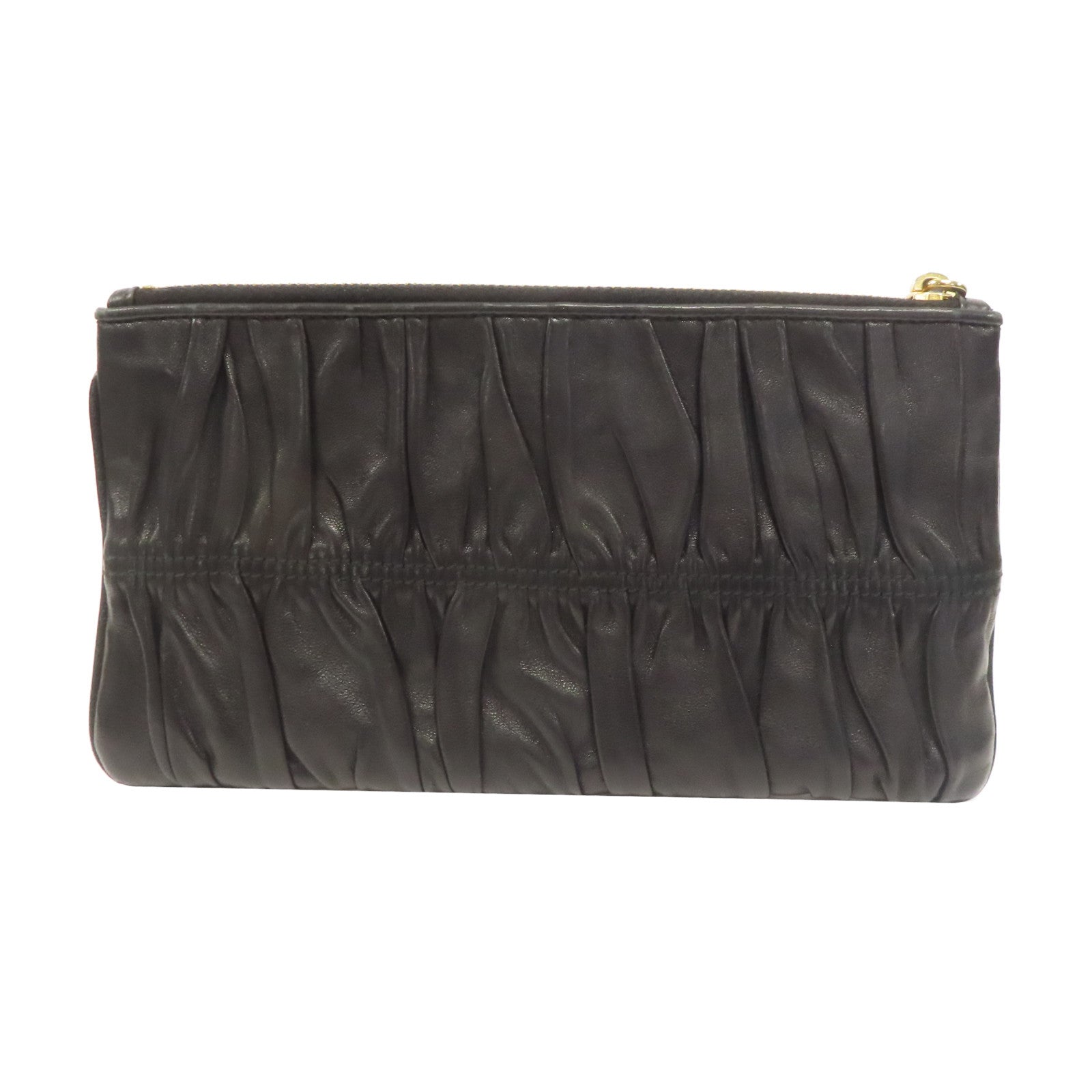 PRADA 羊皮皮革Pouch Wallet金扣錢包黑色