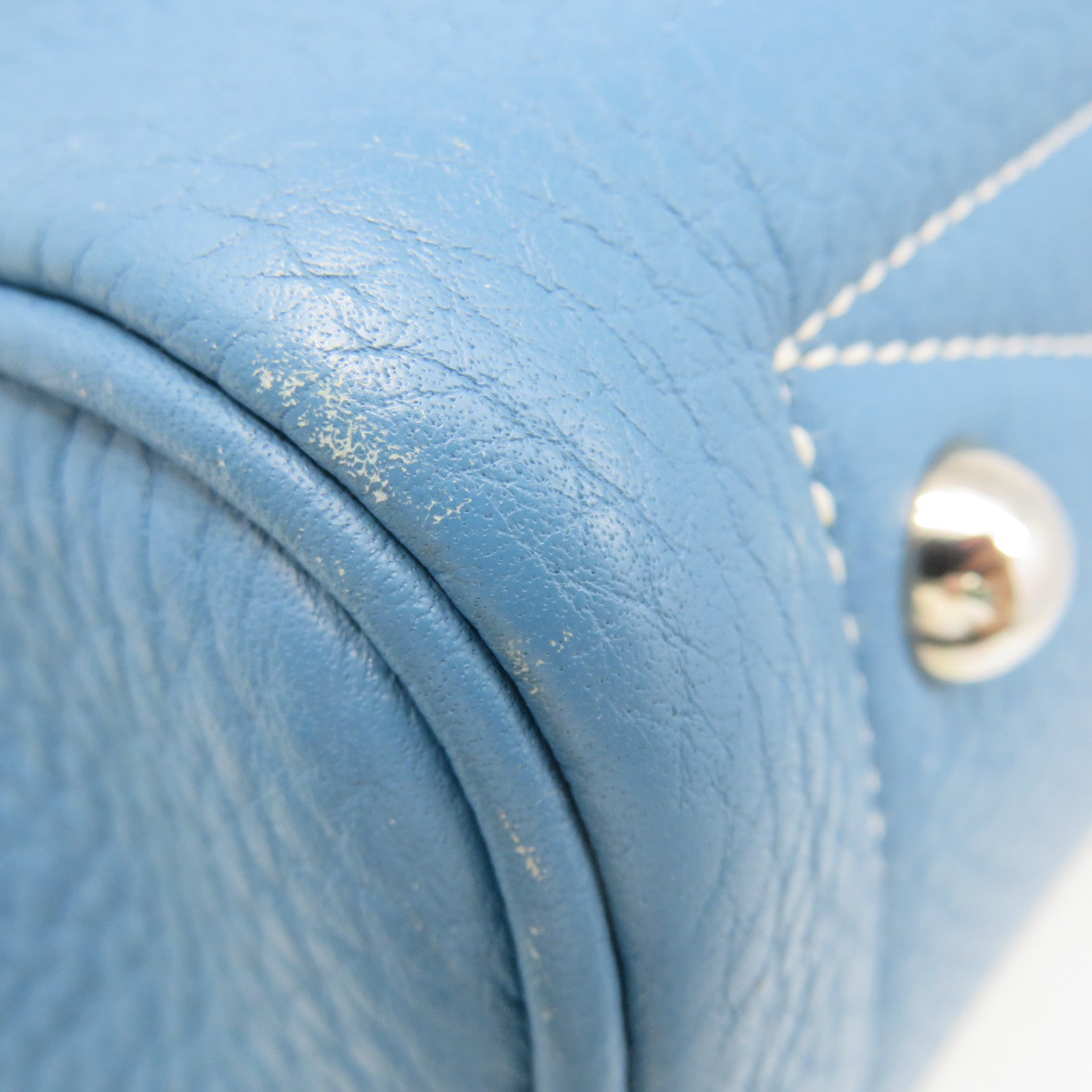 HERMES Clemence Leather Victolia Hand Bag Silver Buckle Hand Bag Blue Jean Blue