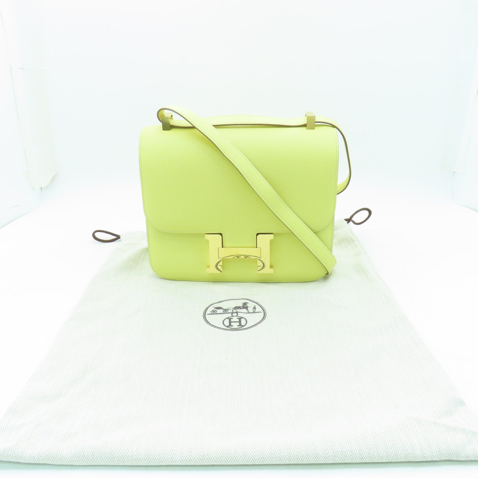 HERMES Epsom皮革Constance 24金扣手挽肩背兩用袋黃色