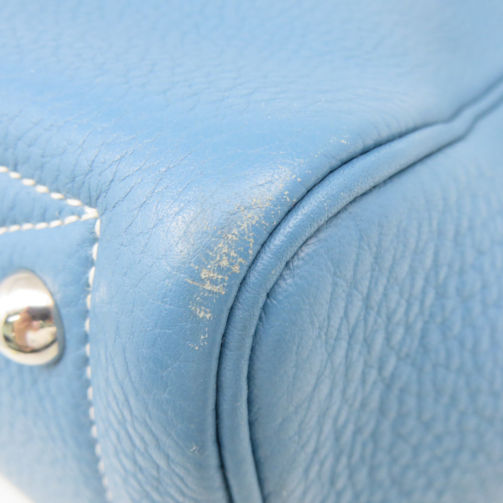 HERMES Clemence Leather Victolia Hand Bag Silver Buckle Hand Bag Blue Jean Blue