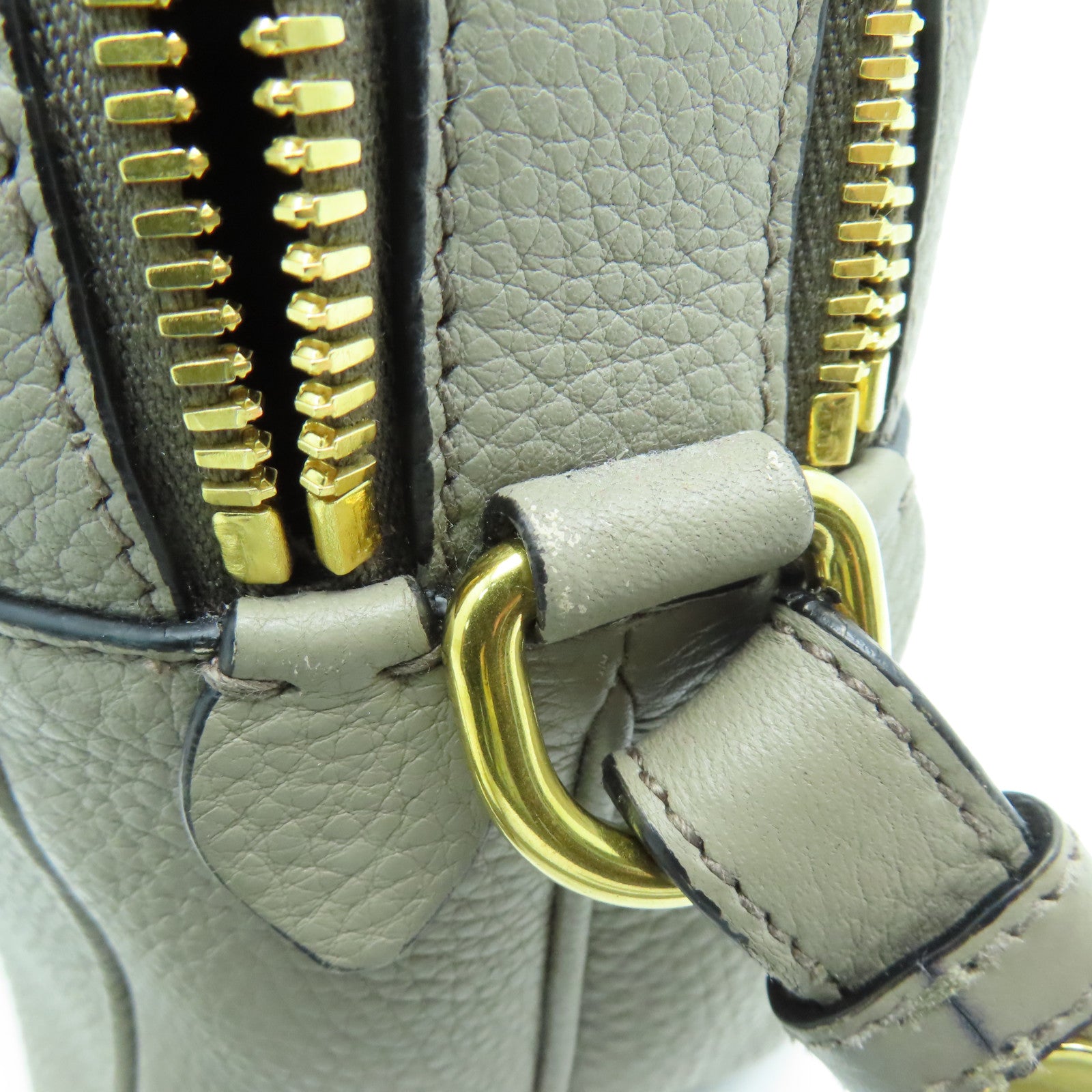 PRADA Leather Shoulder Bag Gold Buckle Gray