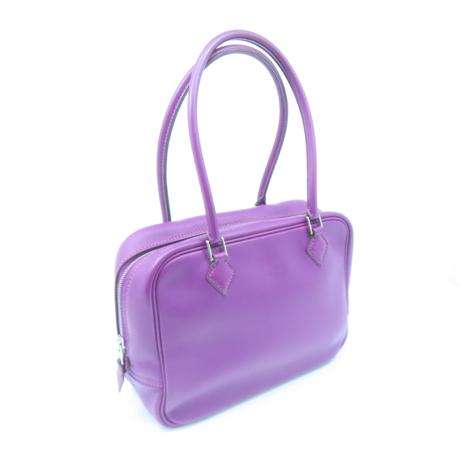 HERMES Swift Leather Plume 20 Silver Buckle Handle Bag Anemone Purple