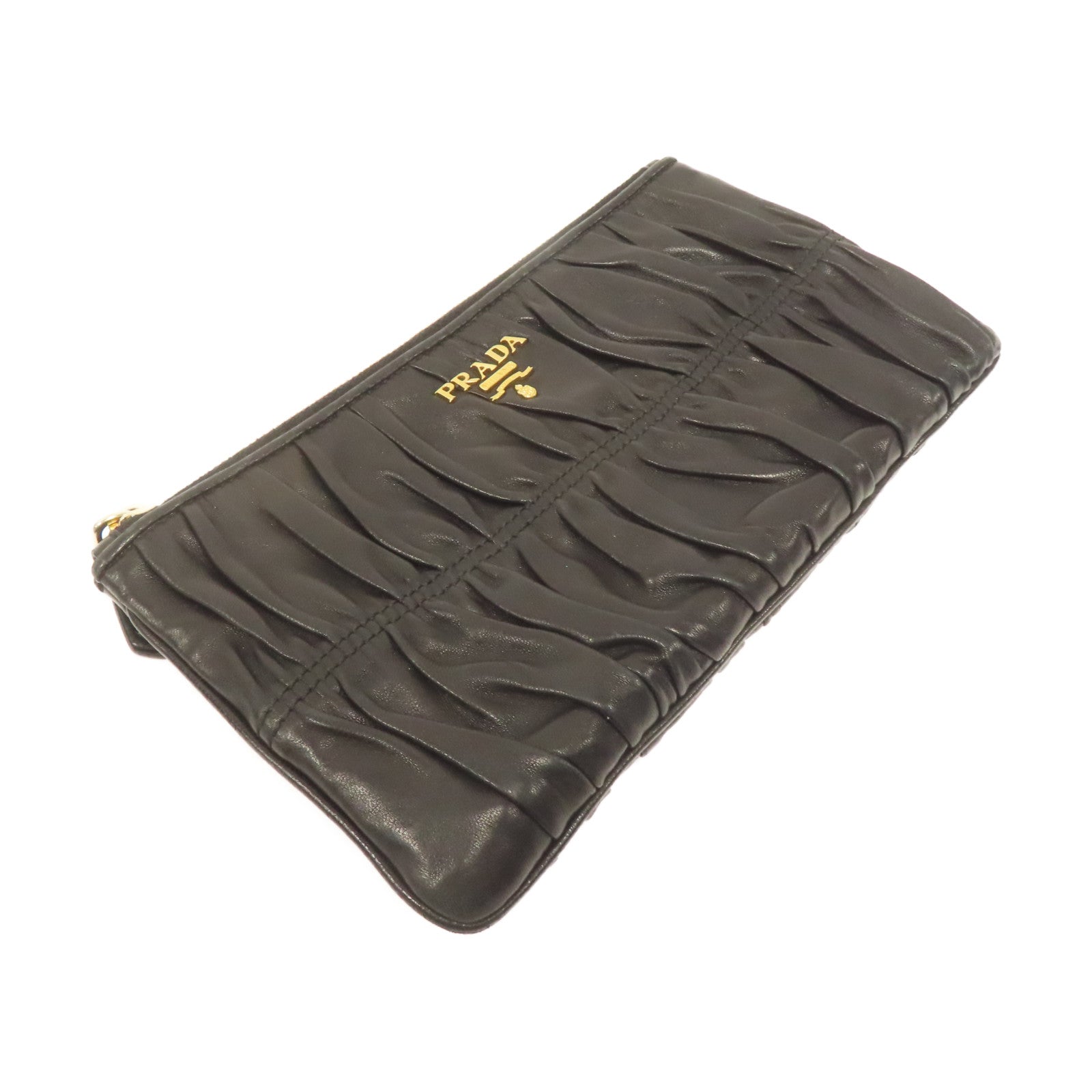 PRADA 羊皮皮革Pouch Wallet金扣錢包黑色