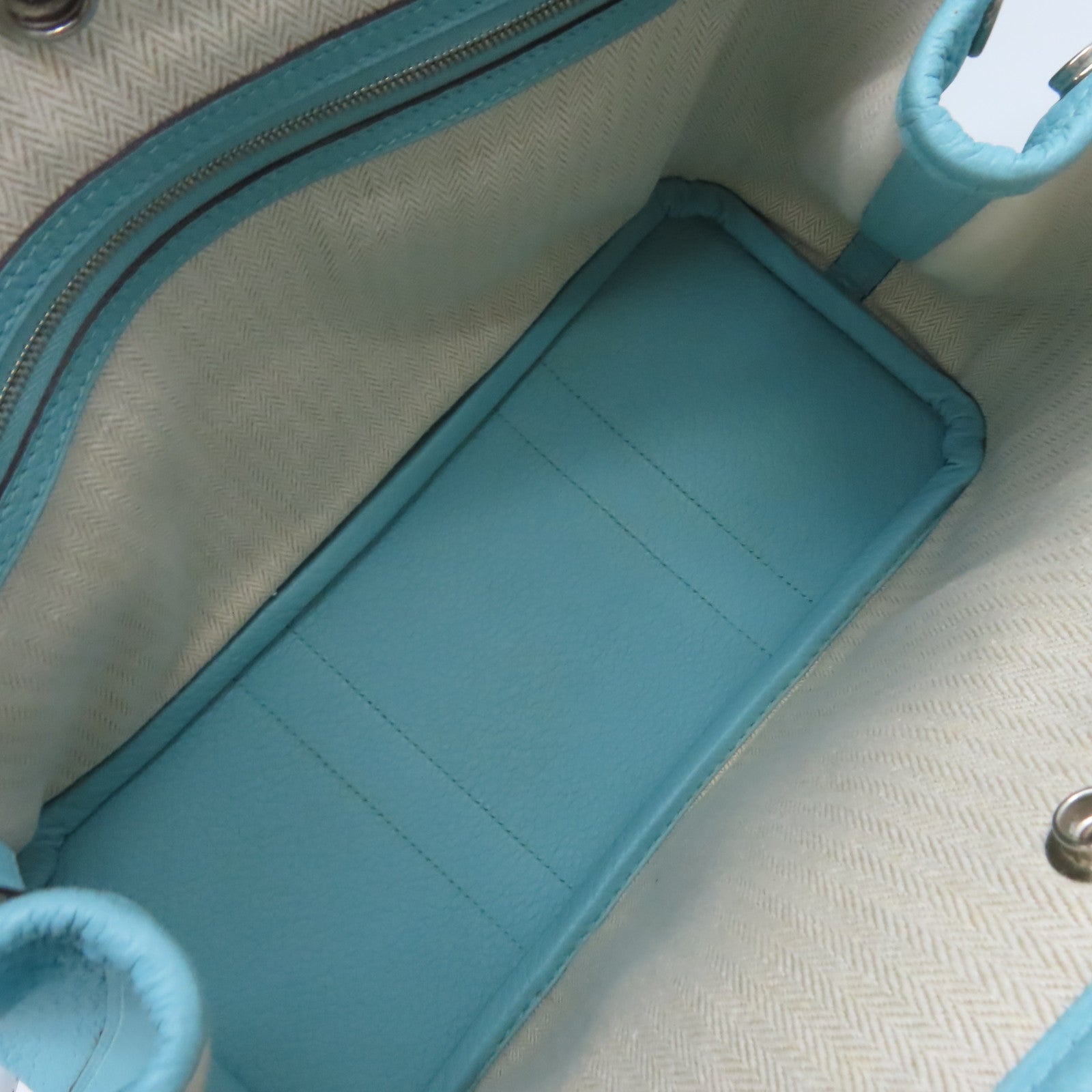 HERMES Negonda皮革Garden Party TPM Medium Tote Bag銀扣手挽袋3P Bleu Atoll馬龍藍色