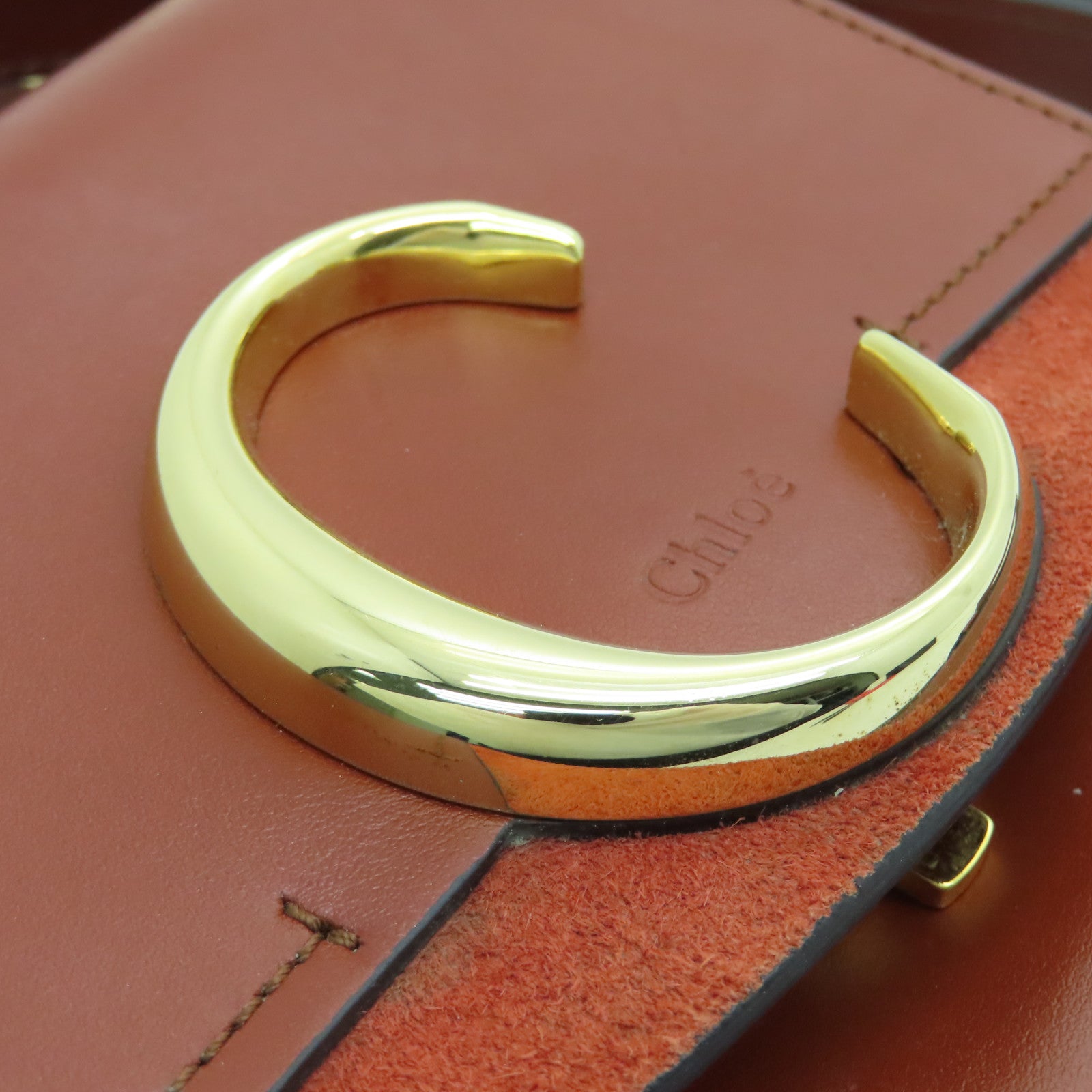Chloe cowhide leather Shoulder Bag gold buckle handle shoulder bag brown
