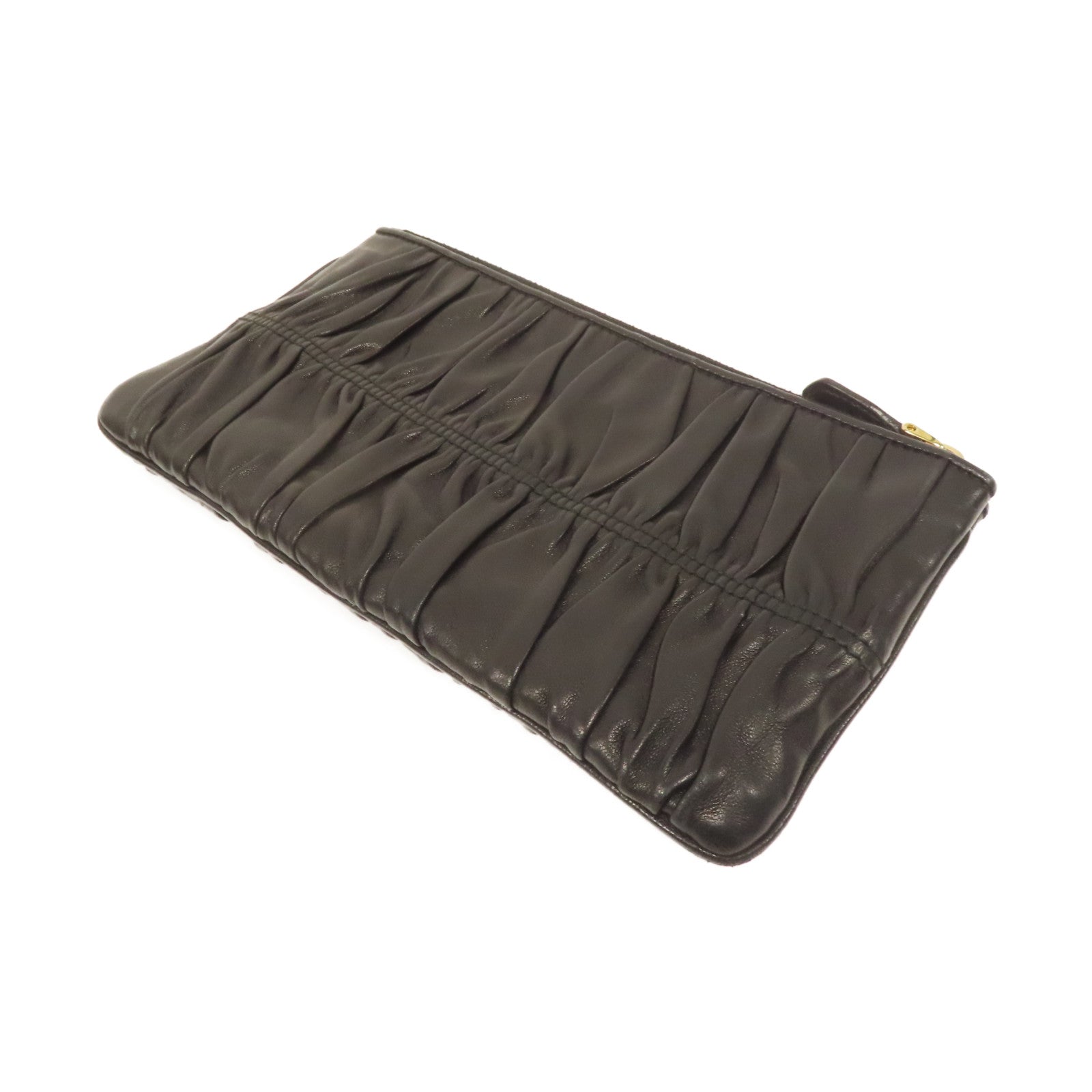 PRADA 羊皮皮革Pouch Wallet金扣錢包黑色