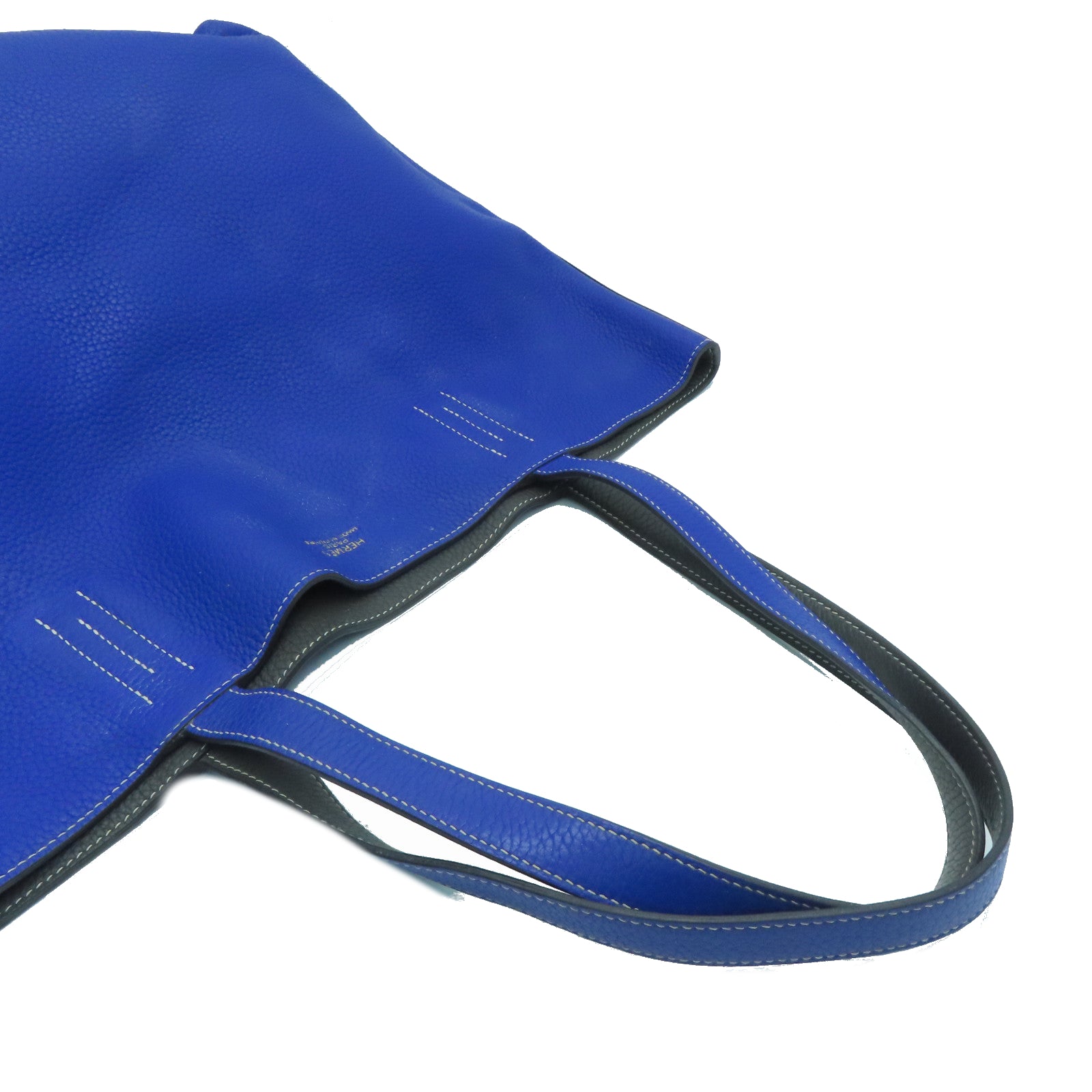 HERMES [Sharp Discount] Clemence Leather Double Sens Handle Bag / Shoulder Bag Bleu Electrique Blue / Gray