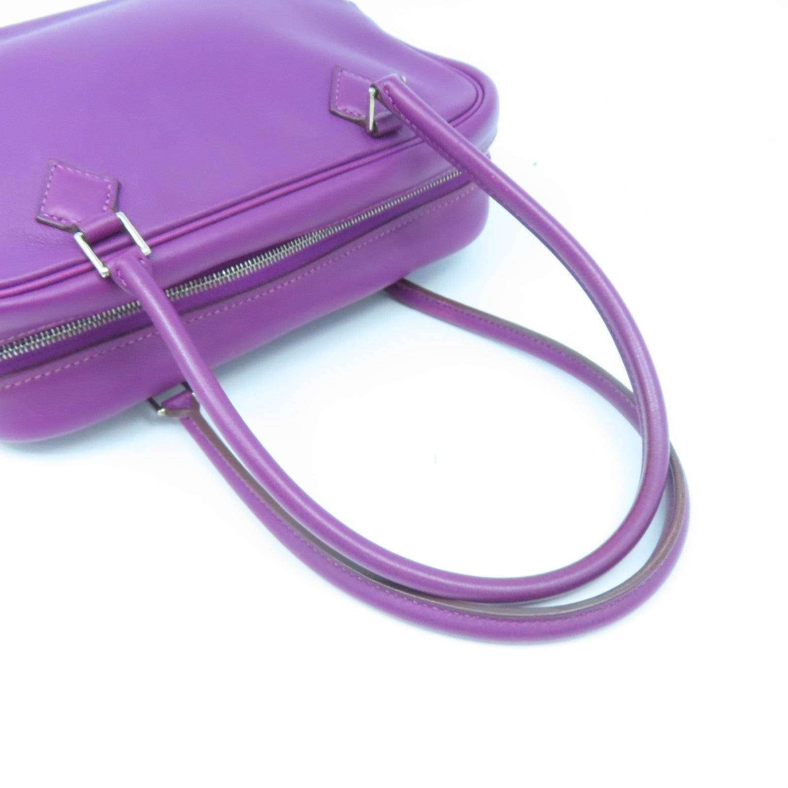 HERMES Swift Leather Plume 20 Silver Buckle Handle Bag Anemone Purple