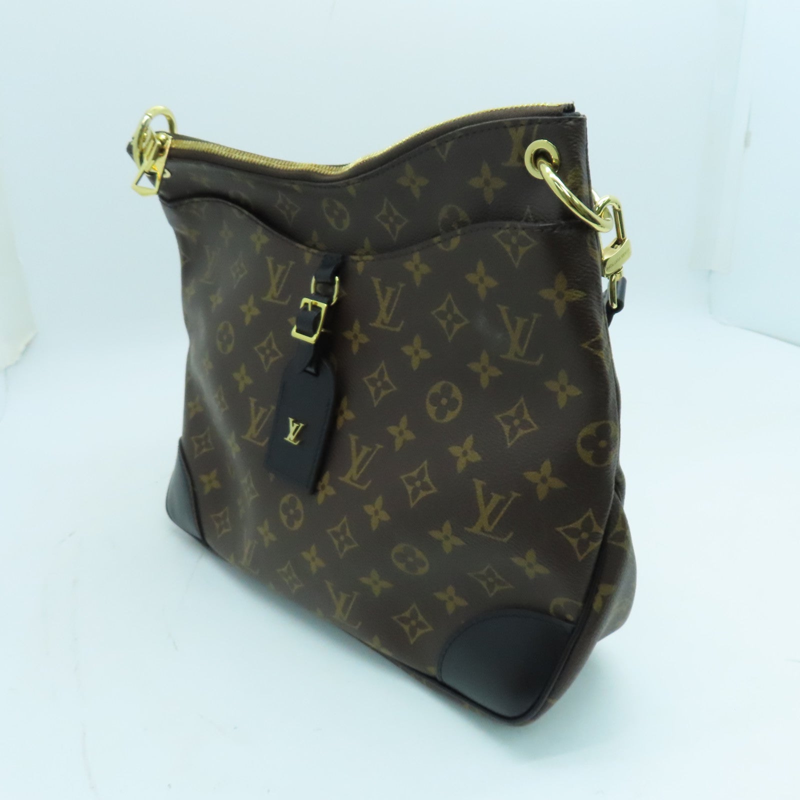 LOUIS VUITTON Monogram Odeon MM金扣肩背袋黑色/啡色