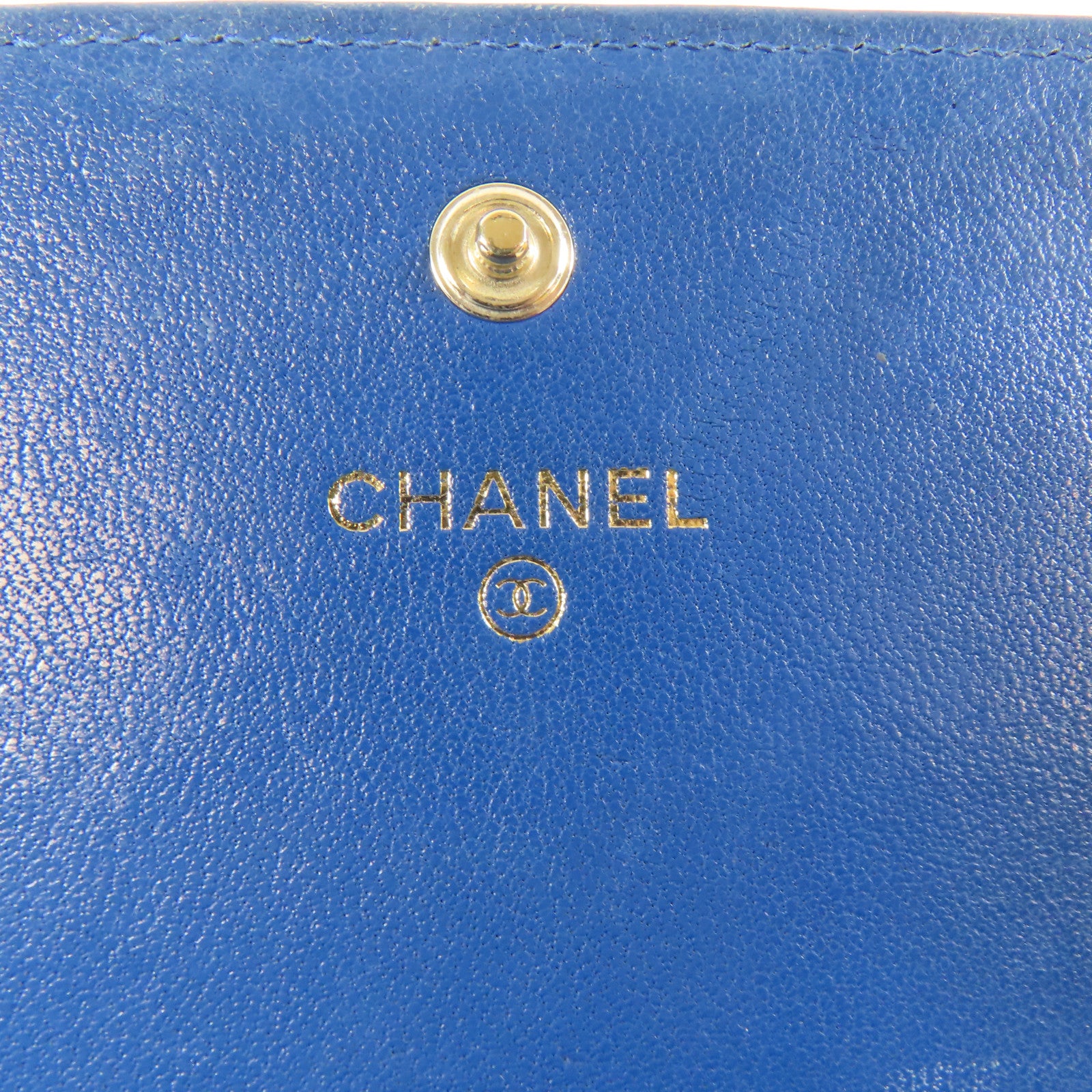 CHANEL 菱格羊皮皮革Long Wallet金扣長錢包藍色/黑色