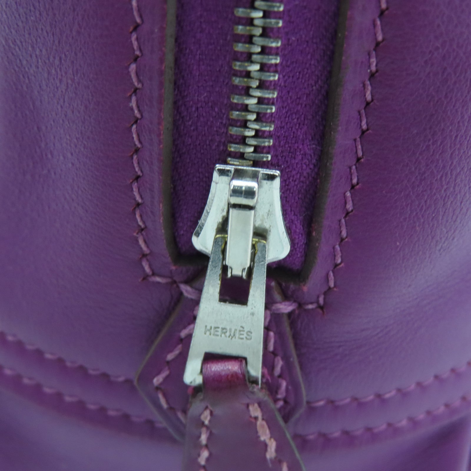 HERMES Swift Leather Plume 20 Silver Buckle Handle Bag Anemone Purple