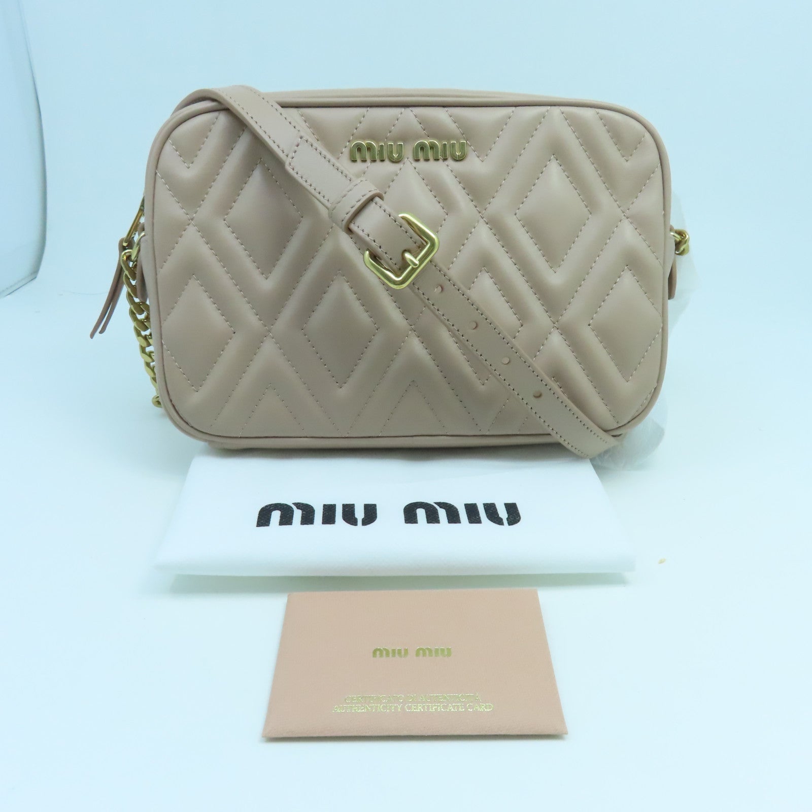 Miu Miu Leather Shoulder Bag Gold Buckle Pink