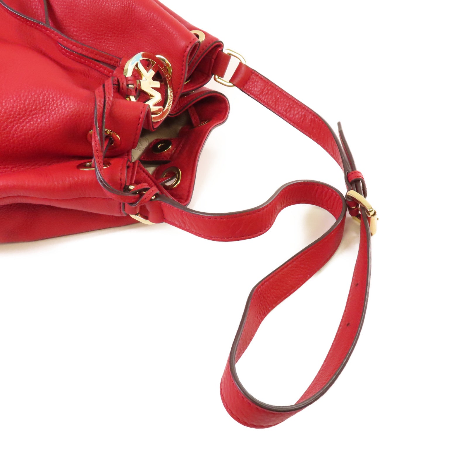 Michael Kors 皮革Bucket Bag金扣肩背袋紅色/黑色