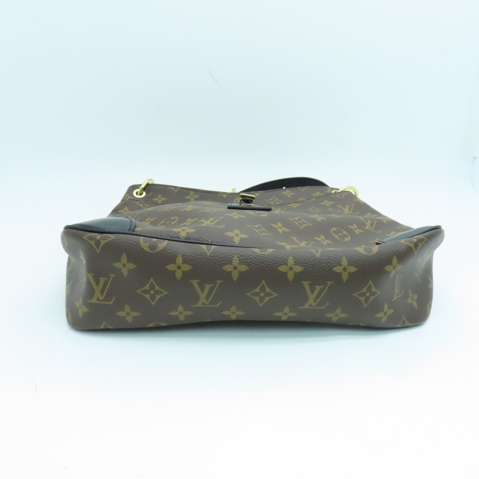 LOUIS VUITTON Monogram Odeon MM金扣肩背袋黑色/啡色