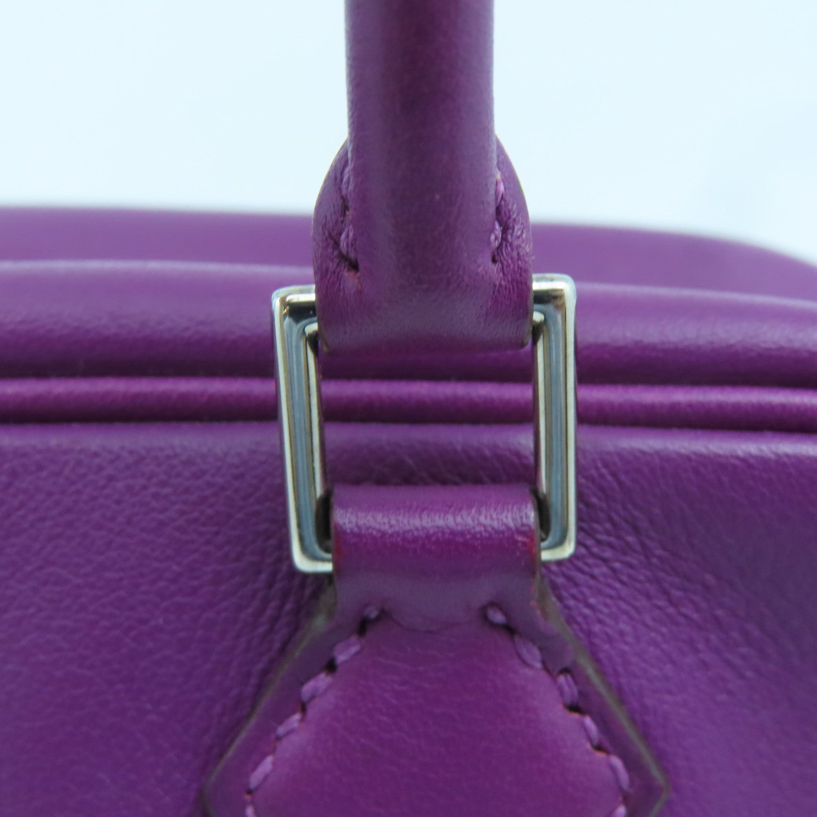 HERMES Swift Leather Plume 20 Silver Buckle Handle Bag Anemone Purple