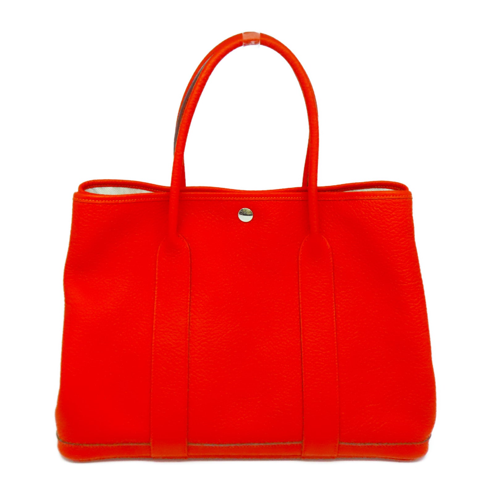 HERMES Negonda皮革Garden Party PM銀扣手挽袋橙色