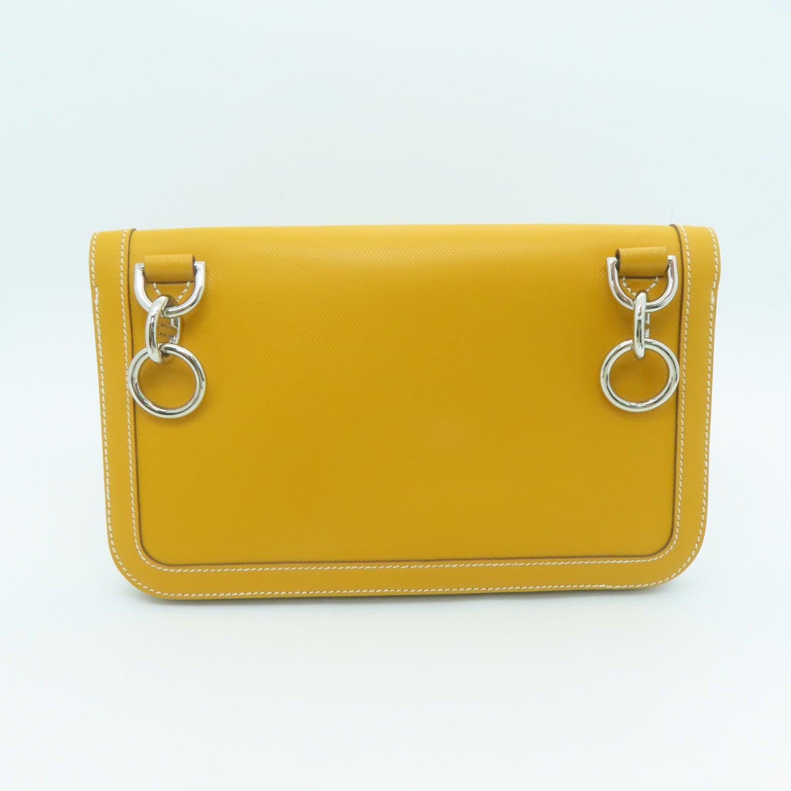 HERMES Grain d'H Leather Chaine D'ancre Silver Buckle Shoulder Bag Mustard Yellow