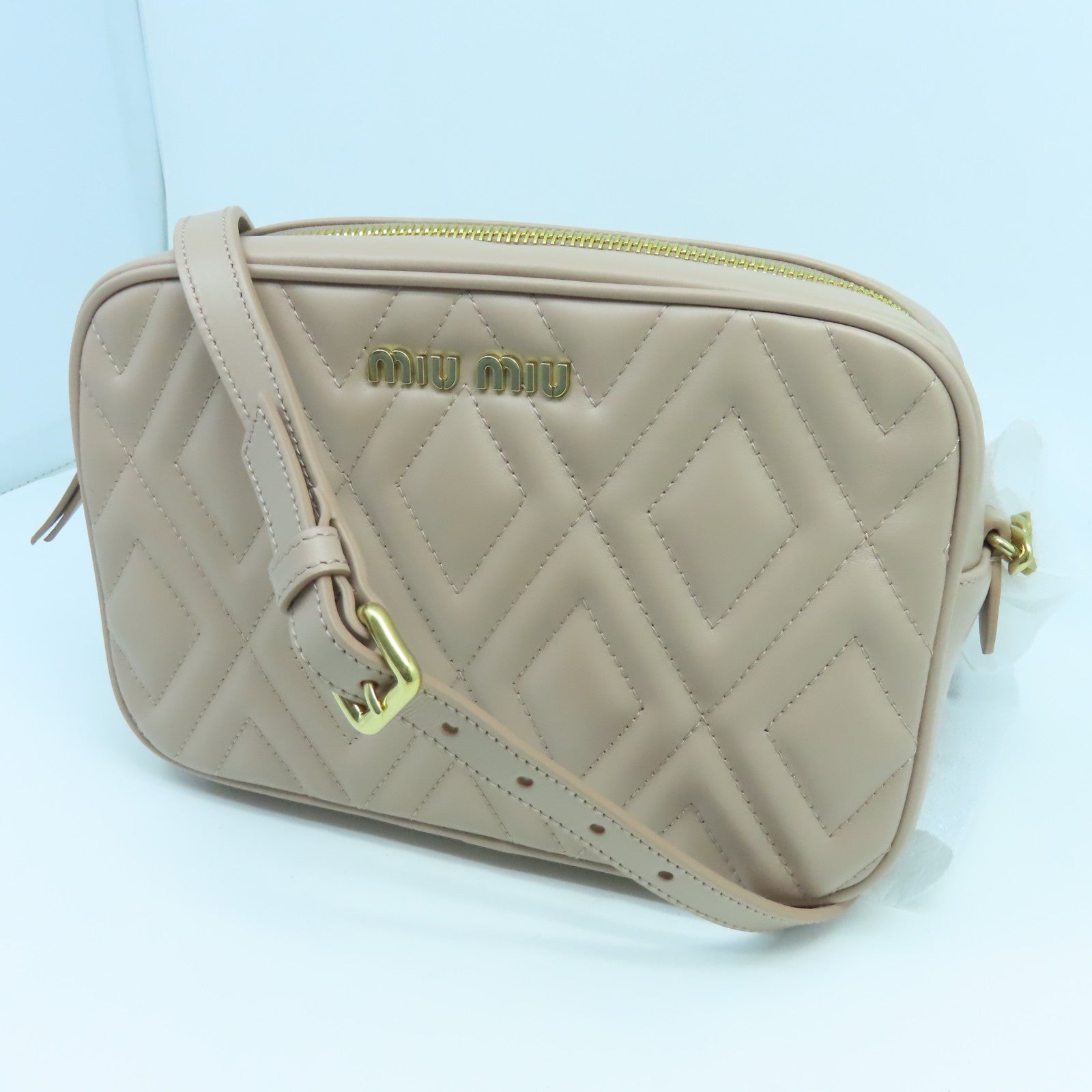 Miu Miu Leather Shoulder Bag Gold Buckle Pink