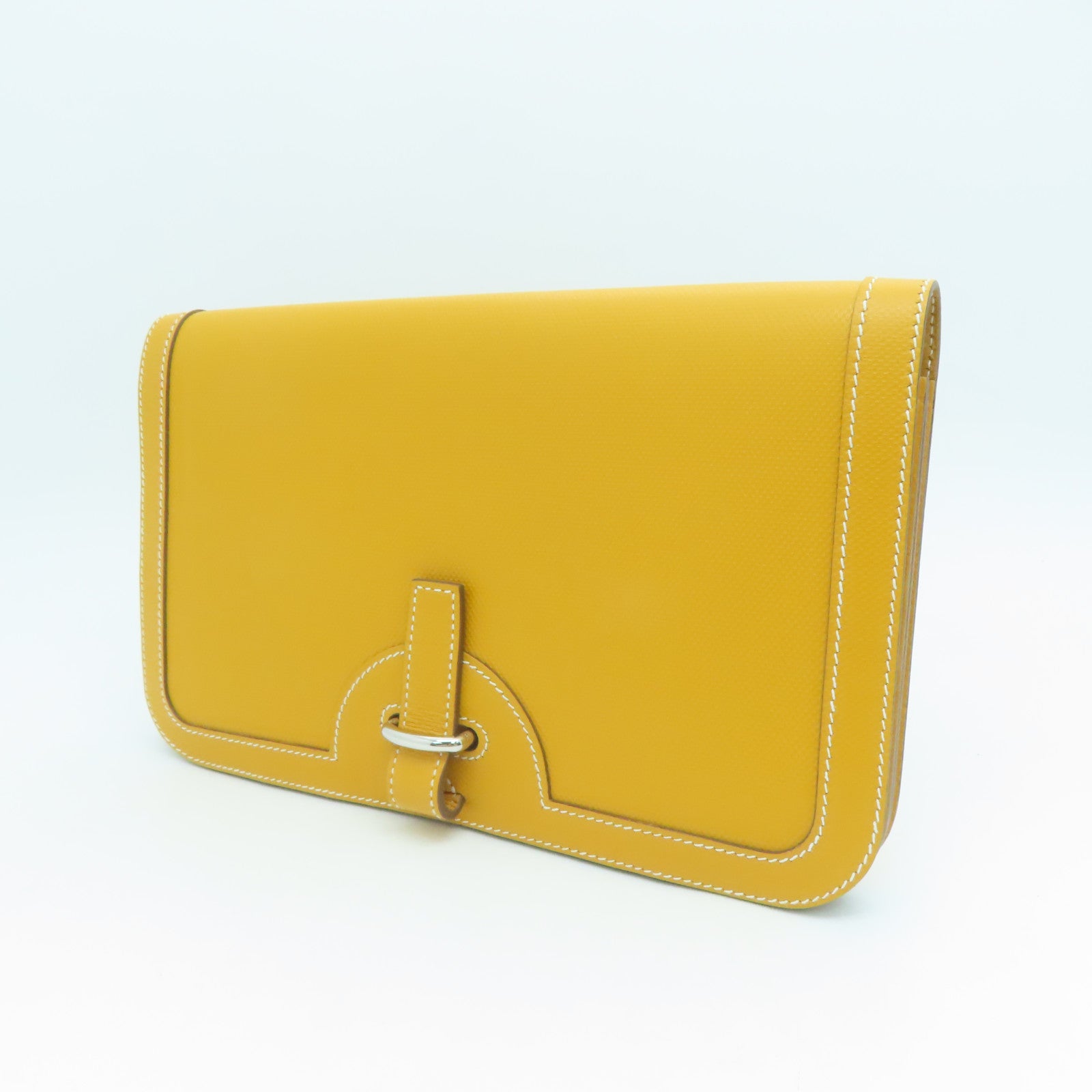 HERMES Grain d'H Leather Chaine D'ancre Silver Buckle Shoulder Bag Mustard Yellow
