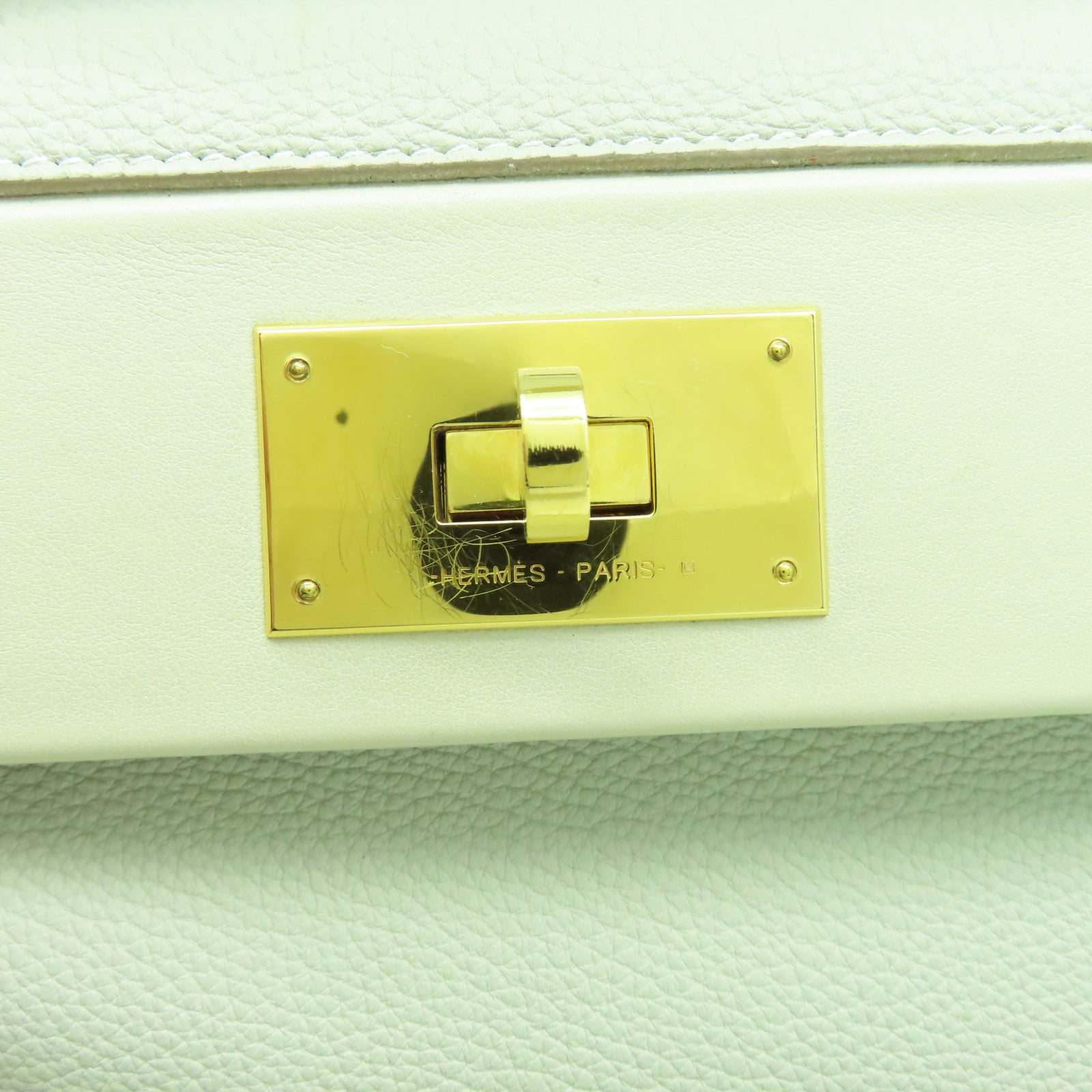HERMES Clemence皮革2424金扣手挽肩背兩用袋珍珠灰色