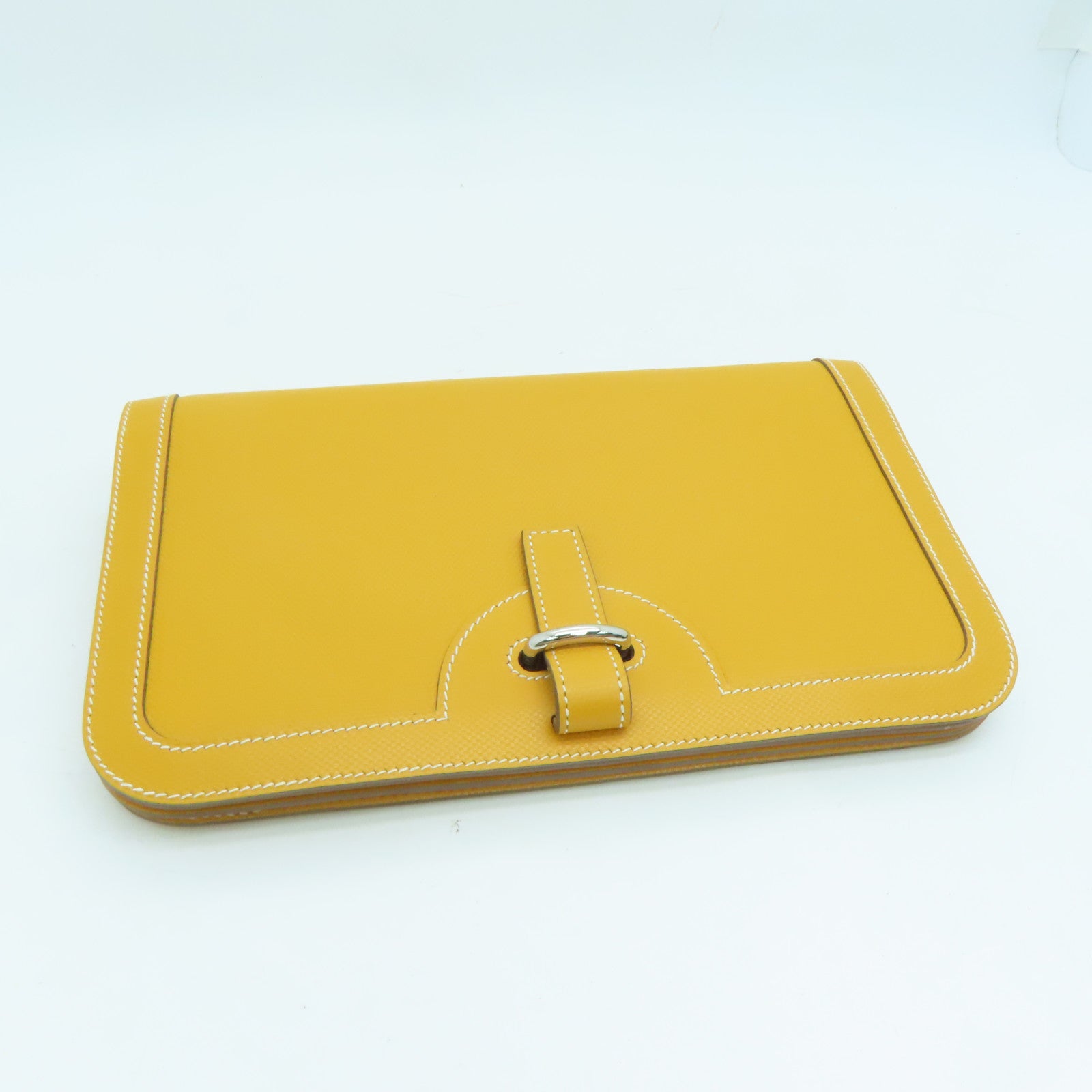 HERMES Grain d'H Leather Chaine D'ancre Silver Buckle Shoulder Bag Mustard Yellow