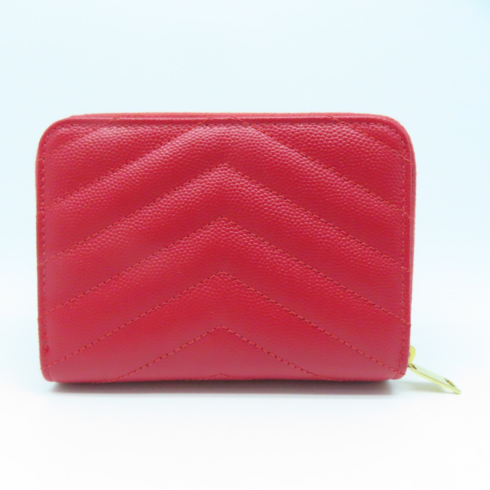 SAINT LAURENT 斜纹牛皮皮革Wallet金扣钱包红色