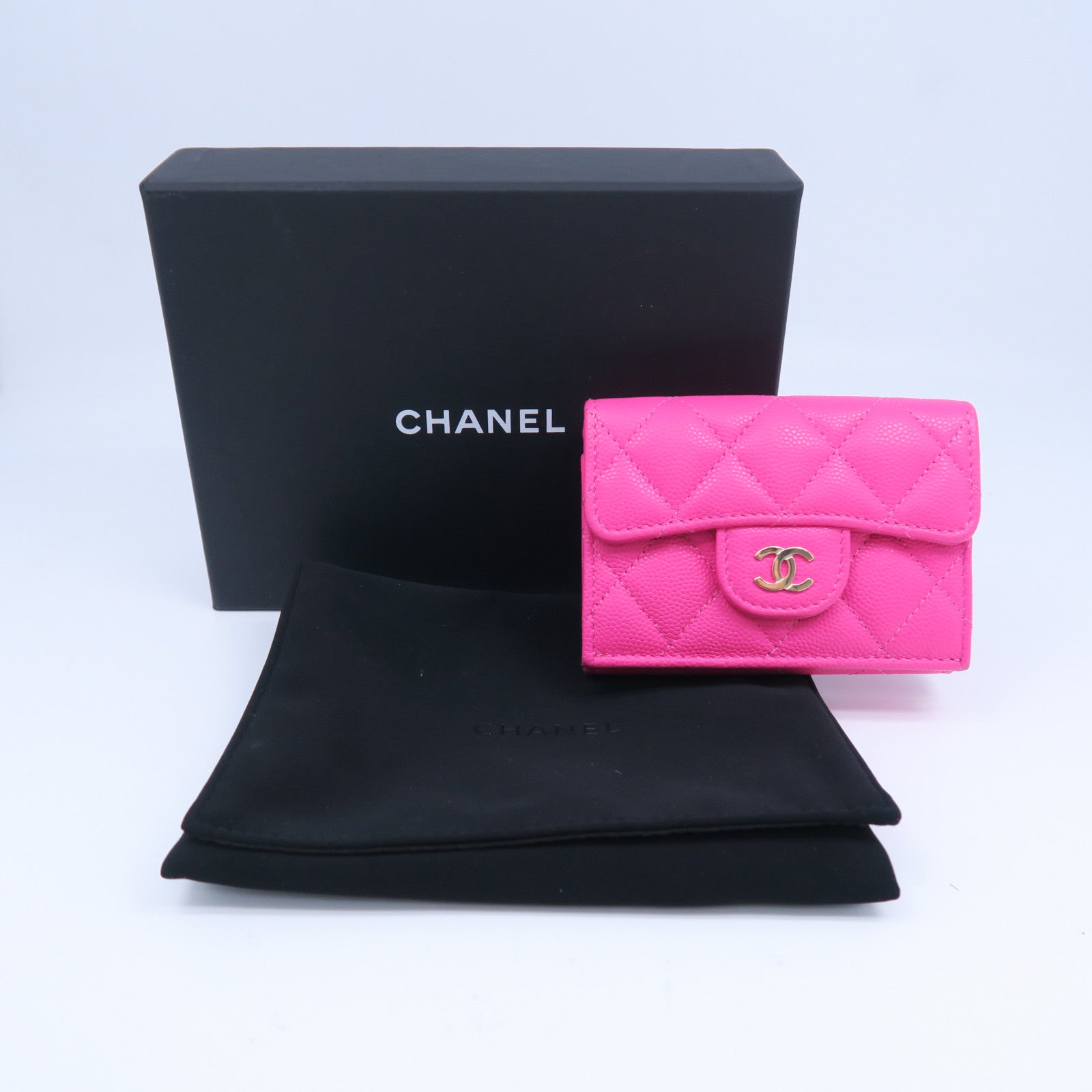 CHANEL 菱格Caviar皮革Wallet銀扣錢包粉紅色