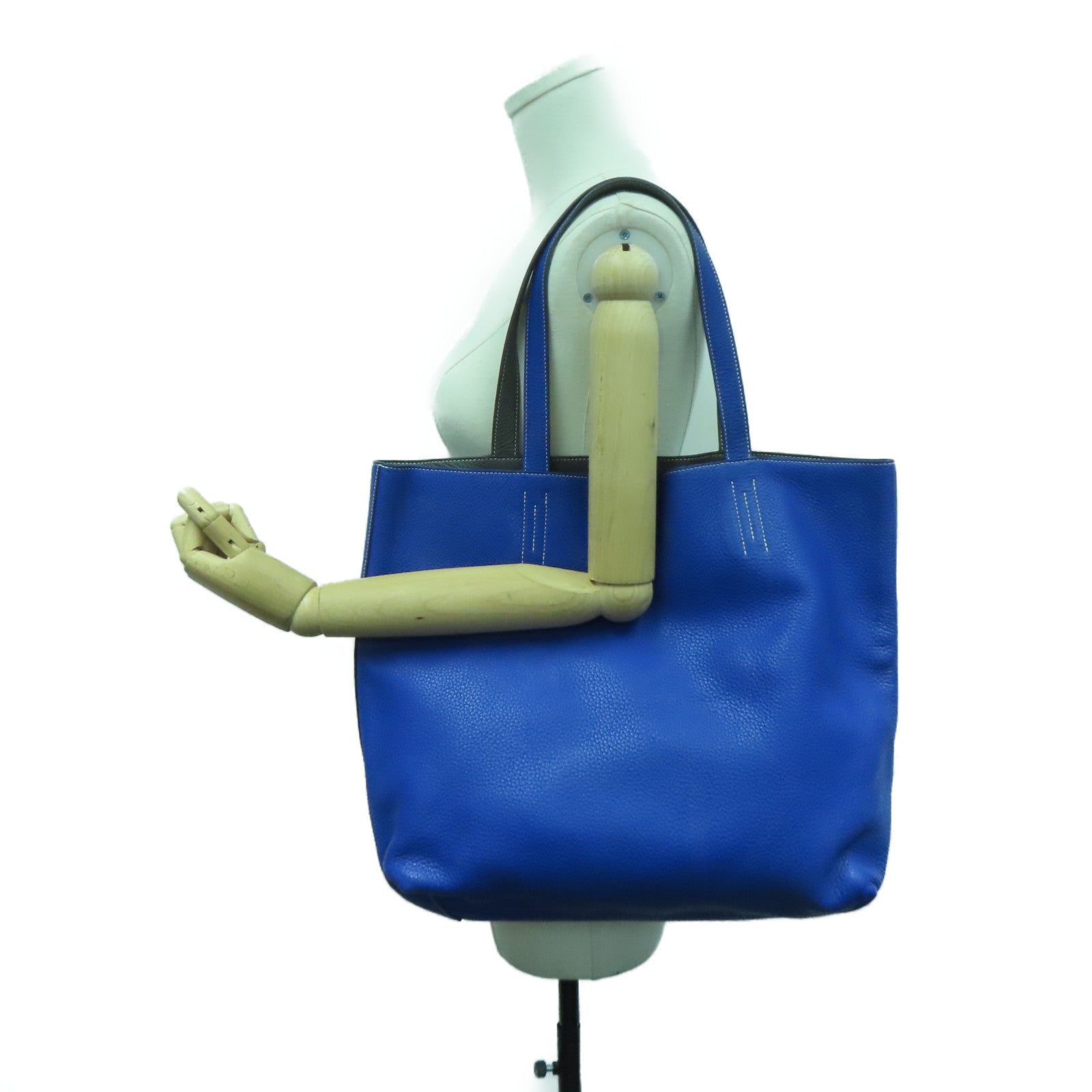 HERMES [Sharp Discount] Clemence Leather Double Sens Handle Bag / Shoulder Bag Bleu Electrique Blue / Gray