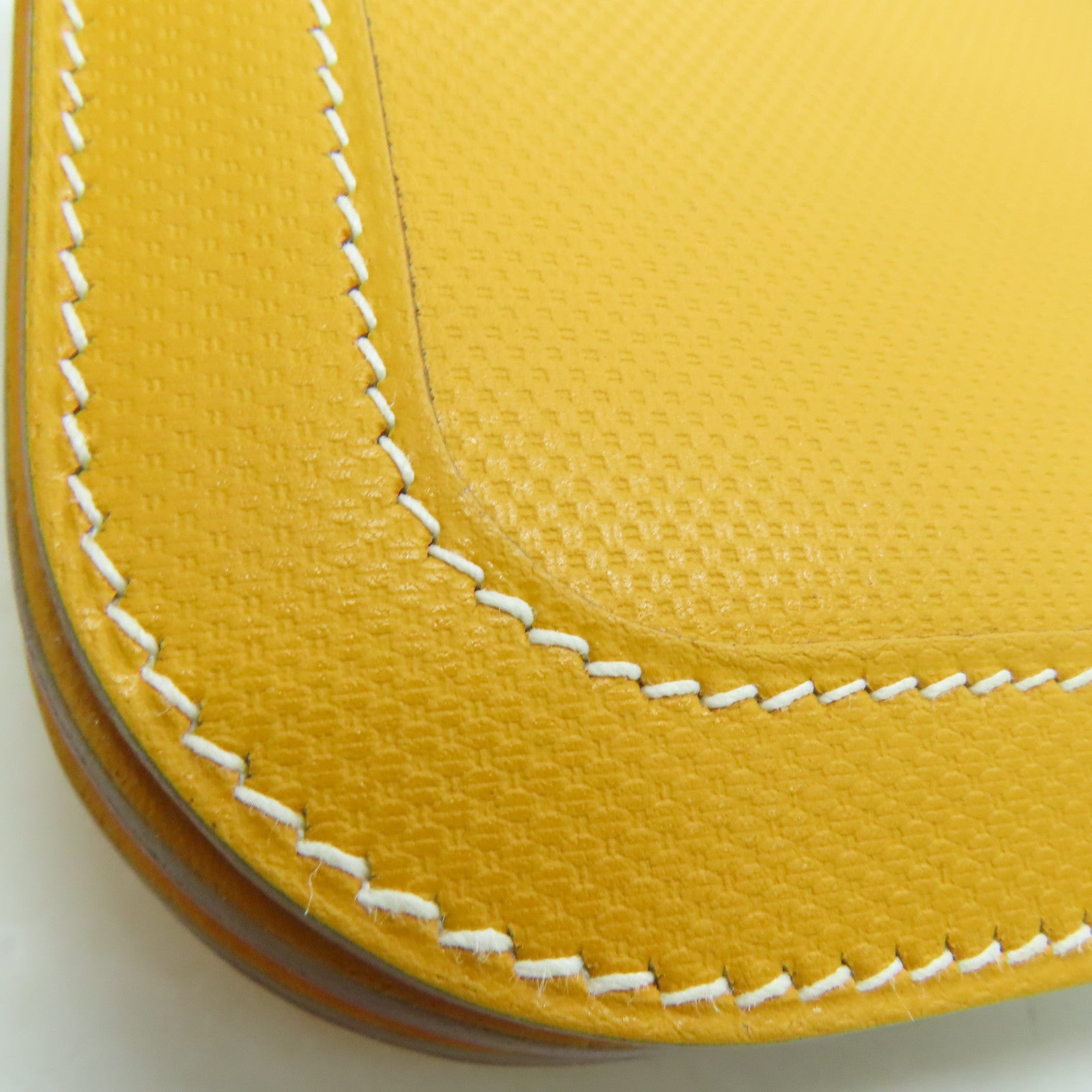HERMES Grain d'H Leather Chaine D'ancre Silver Buckle Shoulder Bag Mustard Yellow