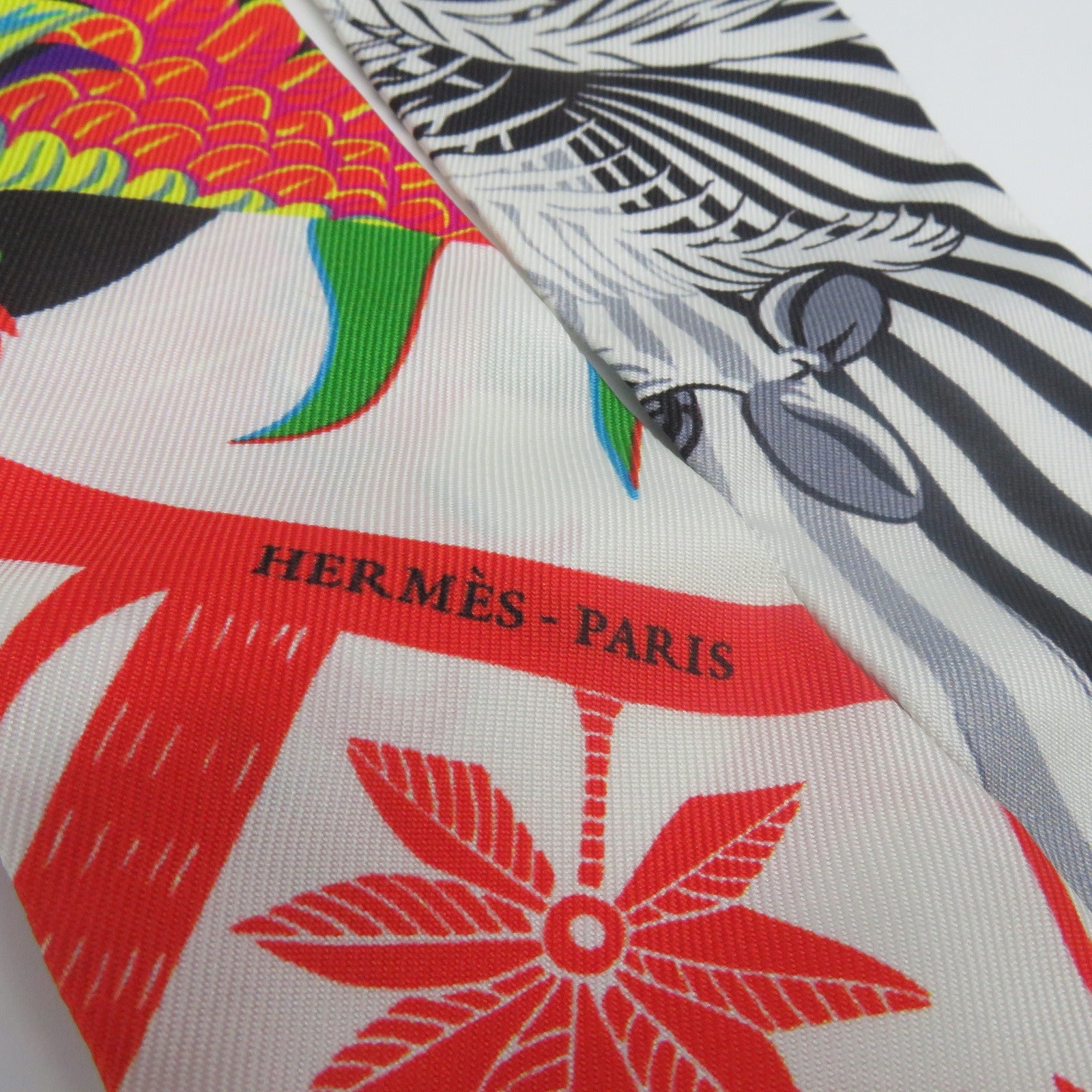 HERMES 絲質Twilly絲巾白色/彩色