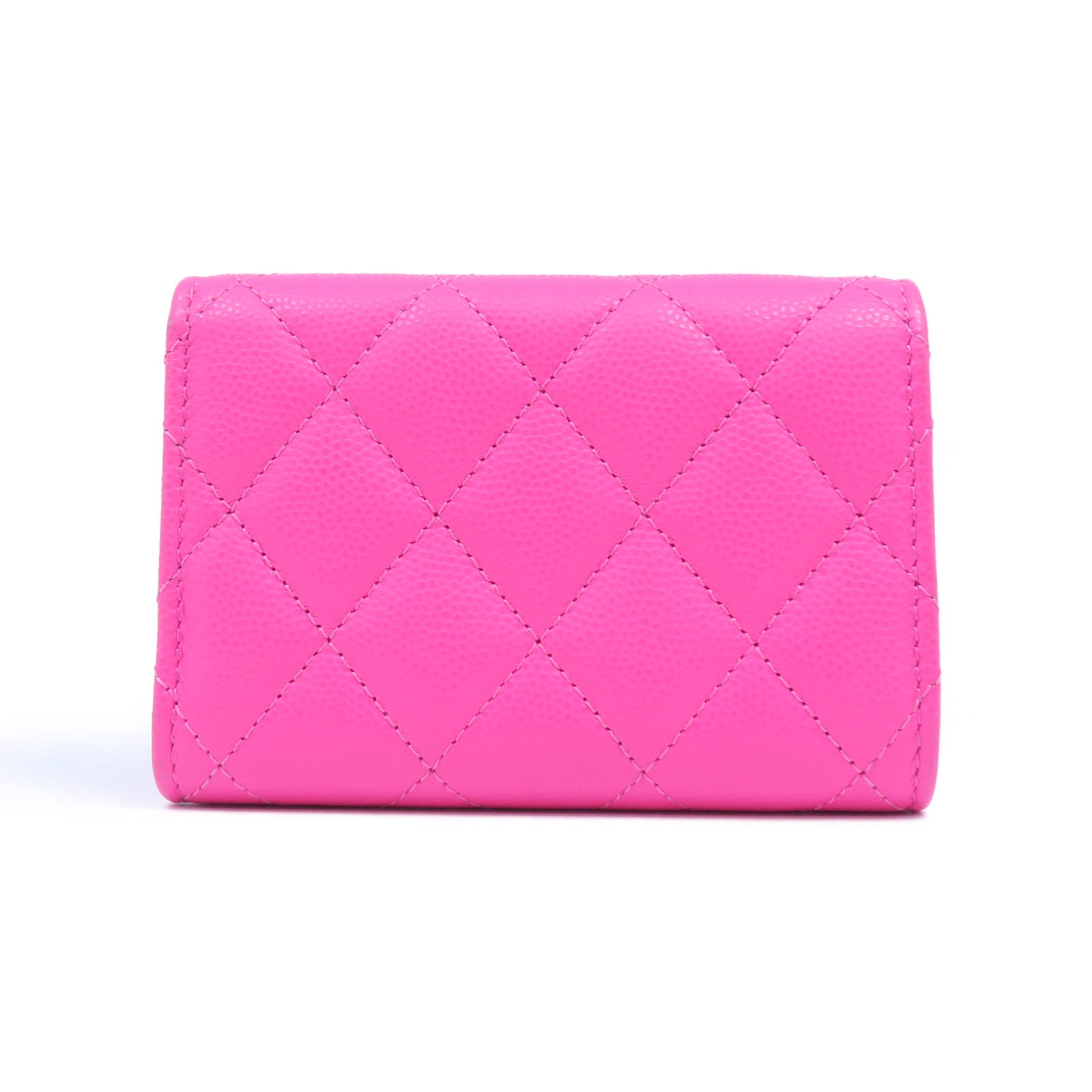 CHANEL 菱格Caviar皮革Wallet銀扣錢包粉紅色