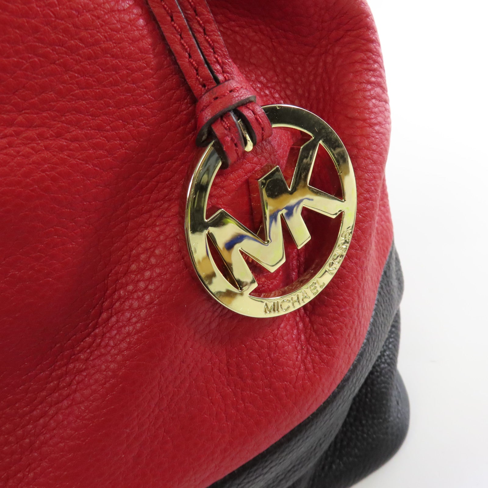 Michael Kors 皮革Bucket Bag金扣肩背袋紅色/黑色
