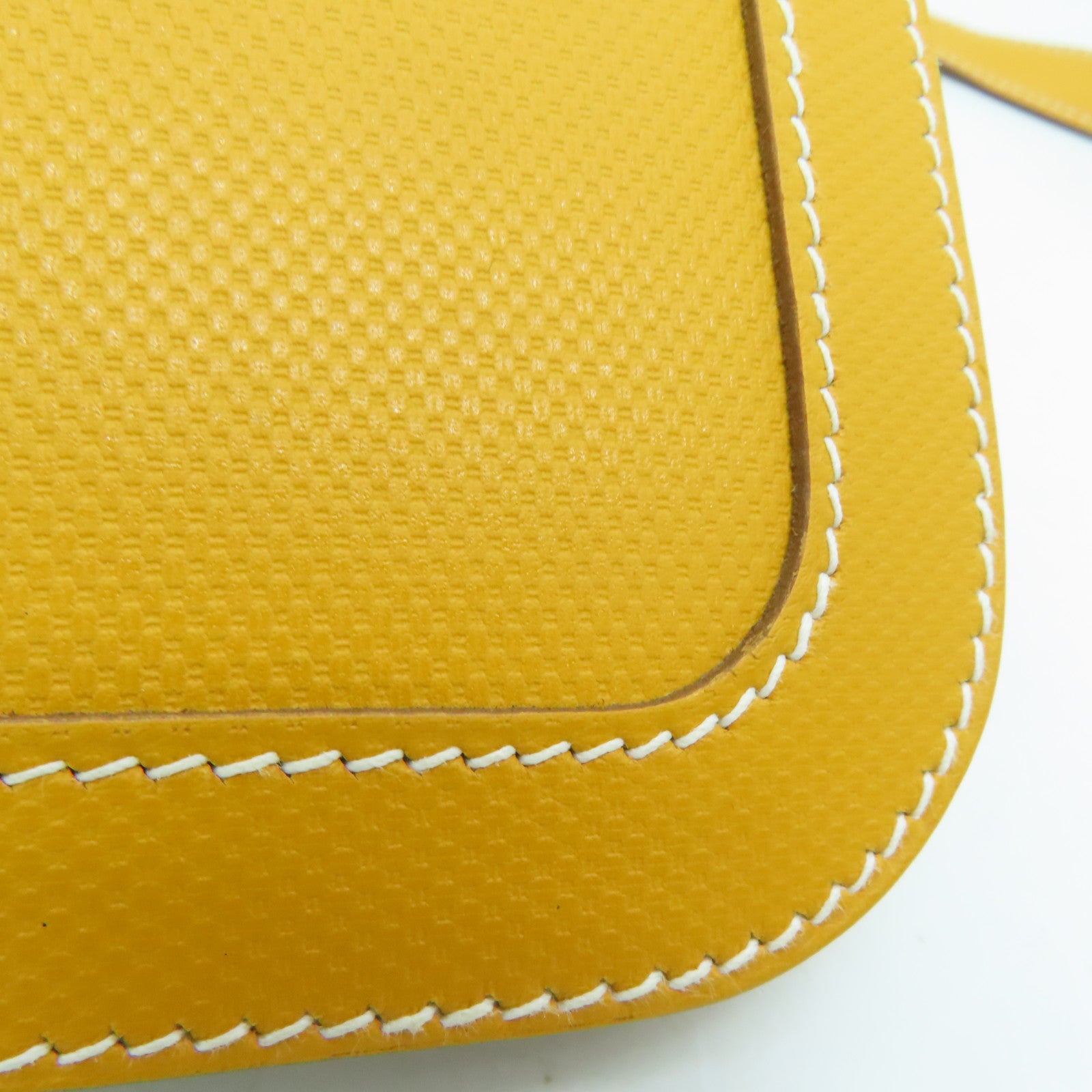 HERMES Grain d'H Leather Chaine D'ancre Silver Buckle Shoulder Bag Mustard Yellow