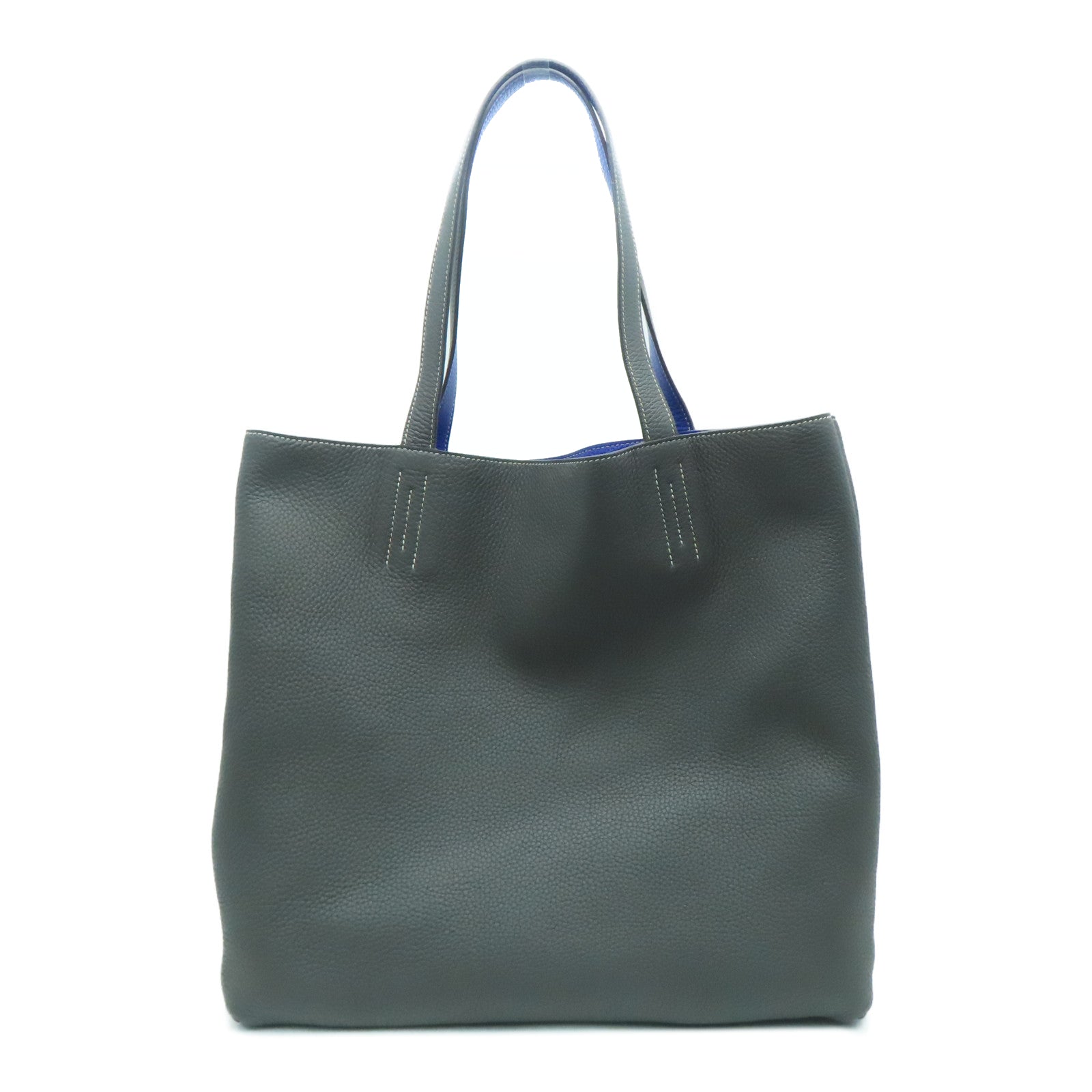 HERMES [Sharp Discount] Clemence Leather Double Sens Handle Bag / Shoulder Bag Bleu Electrique Blue / Gray