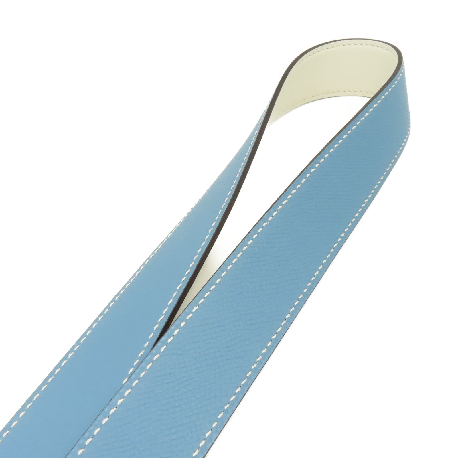 HERMES Epsom皮革H Belt銀扣皮帶Blue Jean牛仔藍