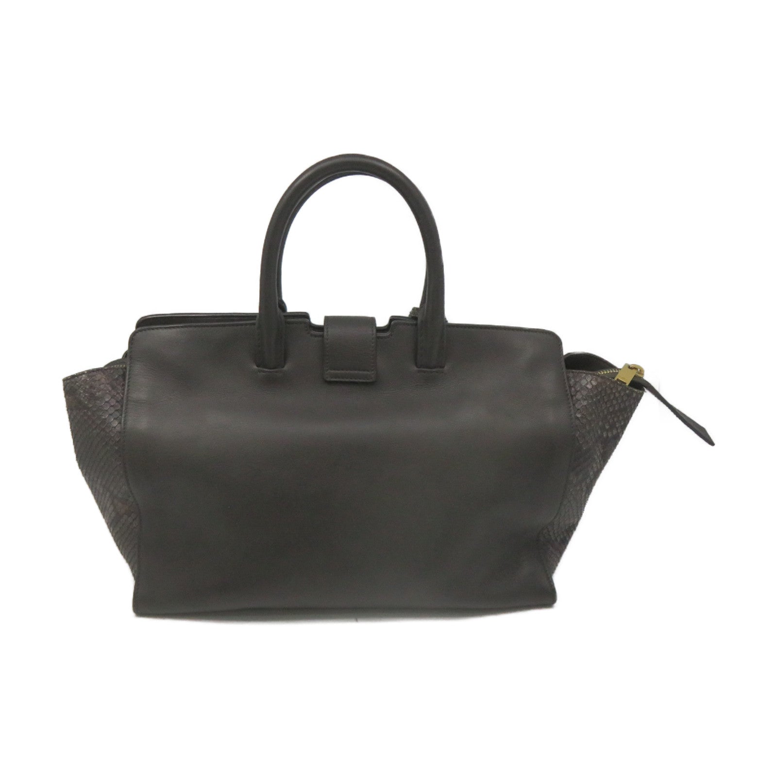 SAINT LAURENT Cowhide Leather / Snake Leather Way Shoulder Bag Handle Shoulder Bag Brown