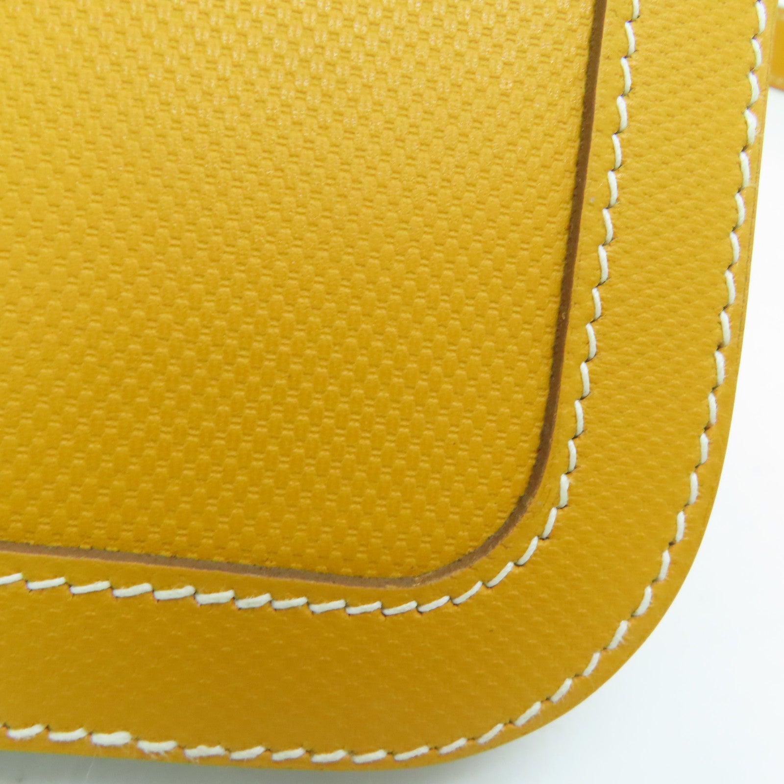 HERMES Grain d'H Leather Chaine D'ancre Silver Buckle Shoulder Bag Mustard Yellow