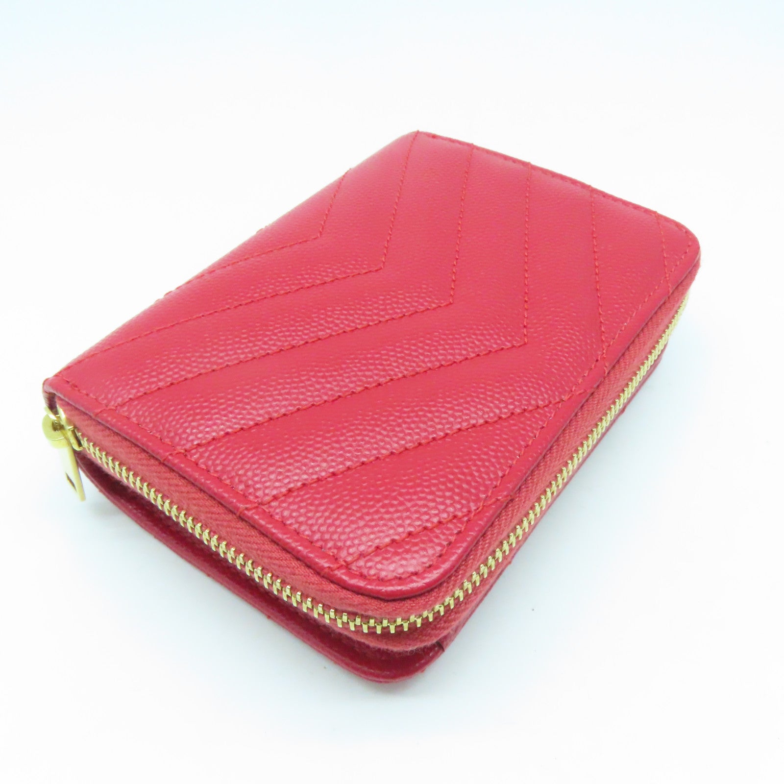 SAINT LAURENT 斜纹牛皮皮革Wallet金扣钱包红色