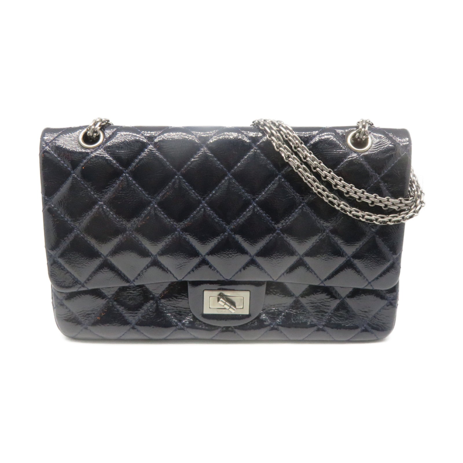 CHANEL diamond patent leather Classic Chain Shoulder Bag silver buckle chain shoulder bag royal blue