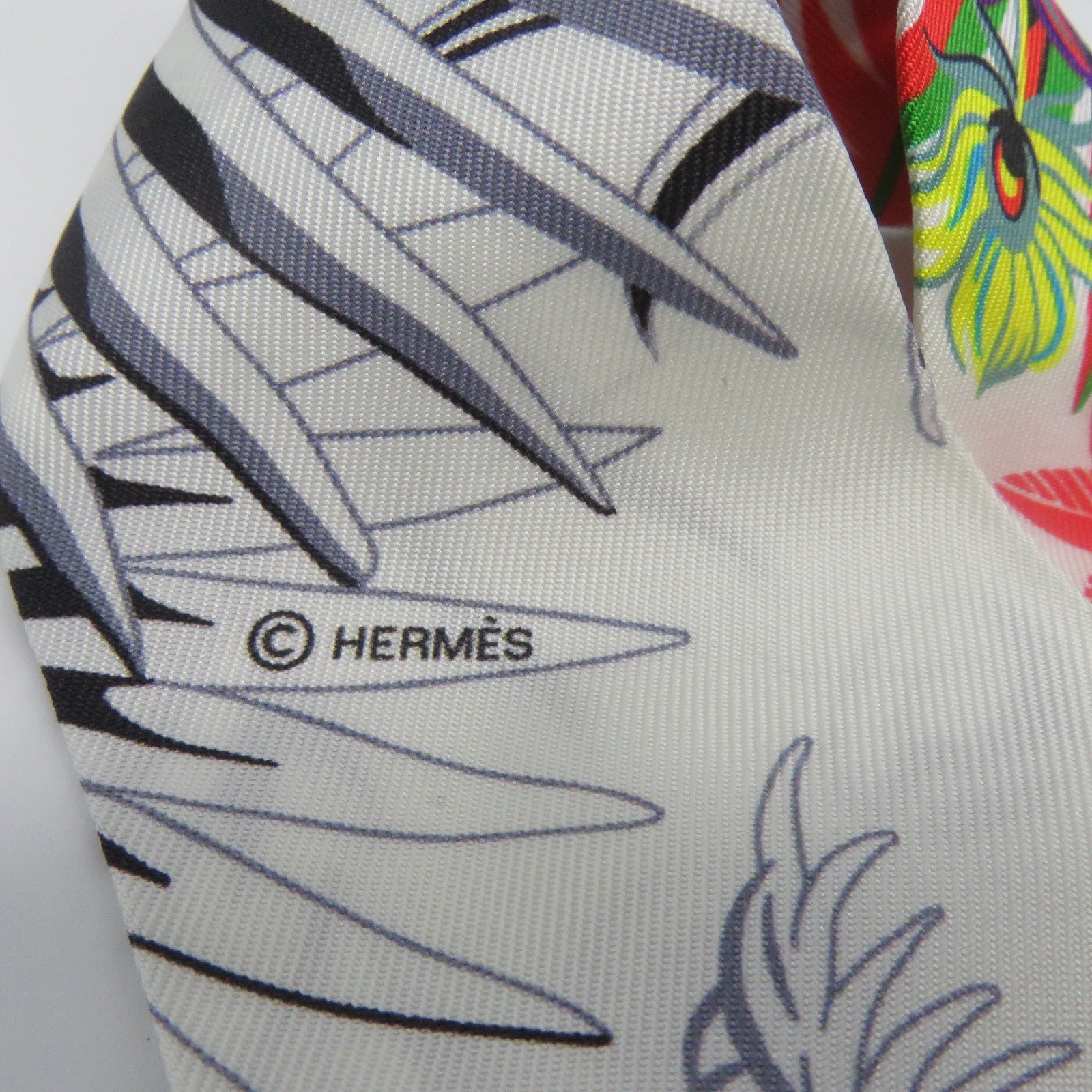 HERMES 絲質Twilly絲巾白色/彩色
