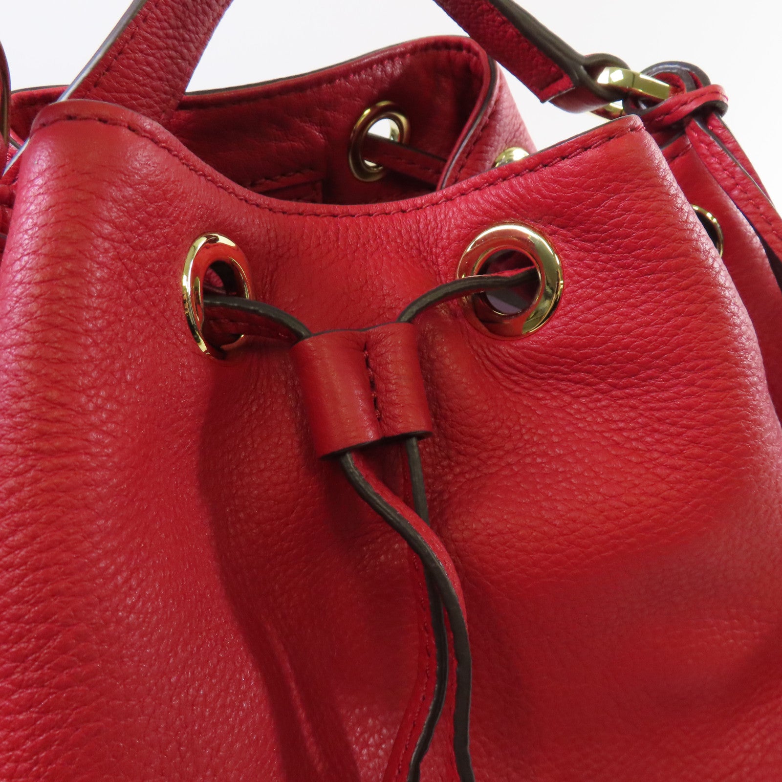 Michael Kors 皮革Bucket Bag金扣肩背袋紅色/黑色