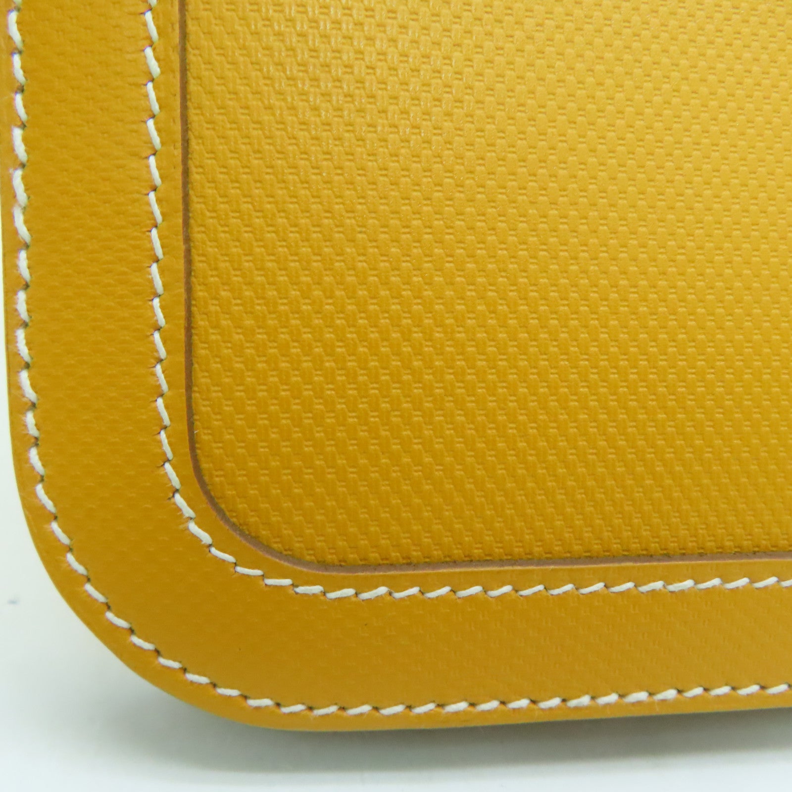 HERMES Grain d'H Leather Chaine D'ancre Silver Buckle Shoulder Bag Mustard Yellow