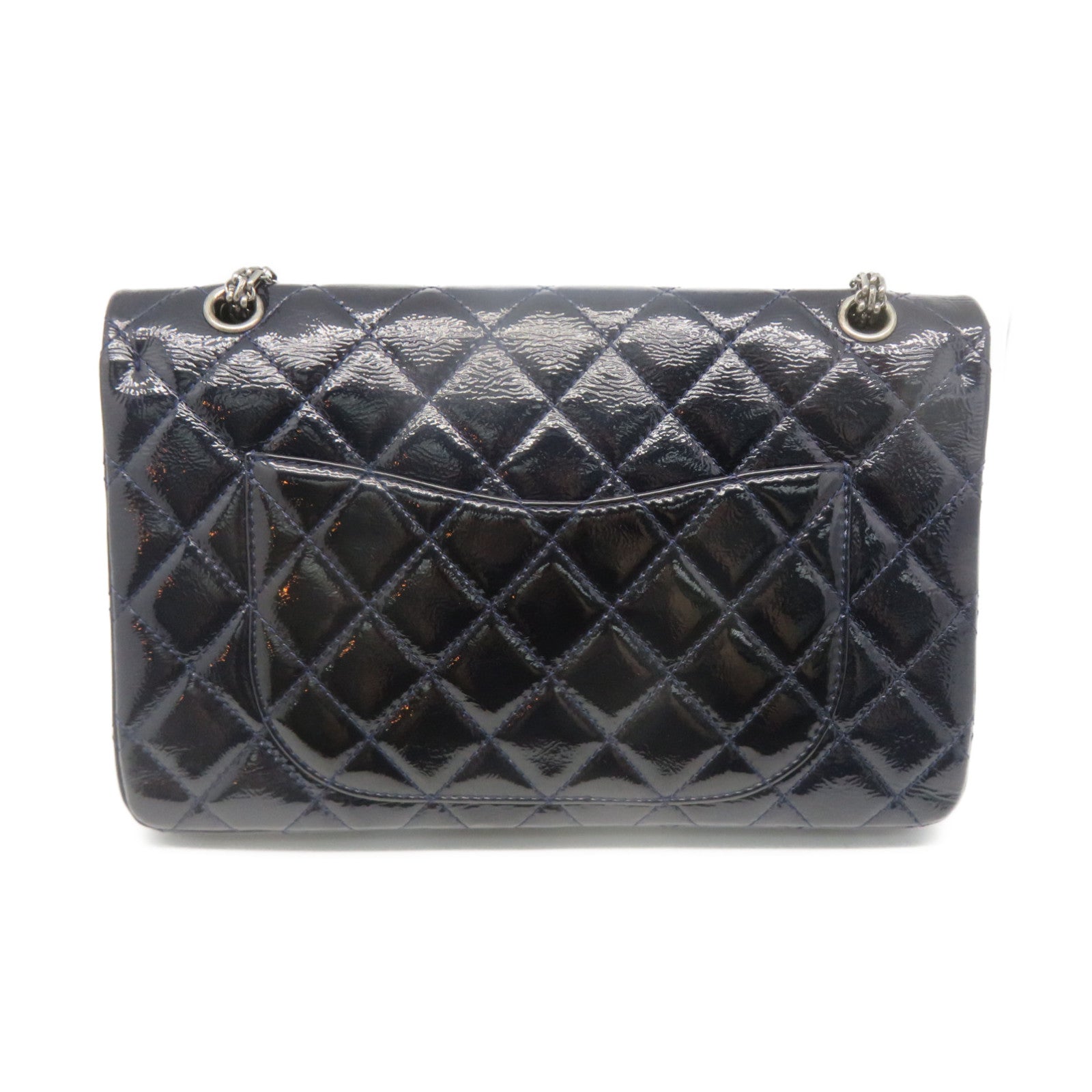 CHANEL diamond patent leather Classic Chain Shoulder Bag silver buckle chain shoulder bag royal blue