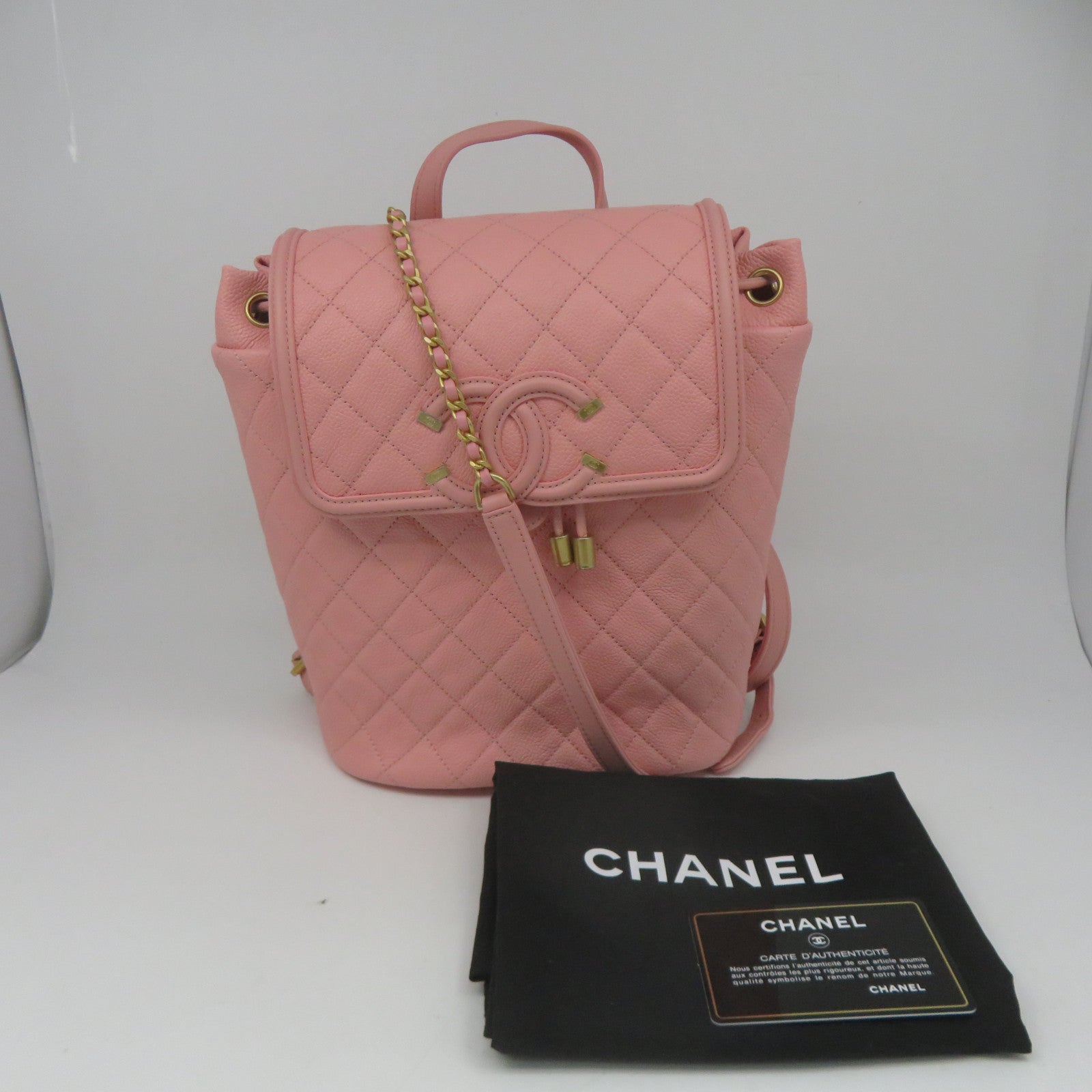 CHANEL 【激減優惠】菱格牛皮皮革Back Pack金扣背包粉紅色