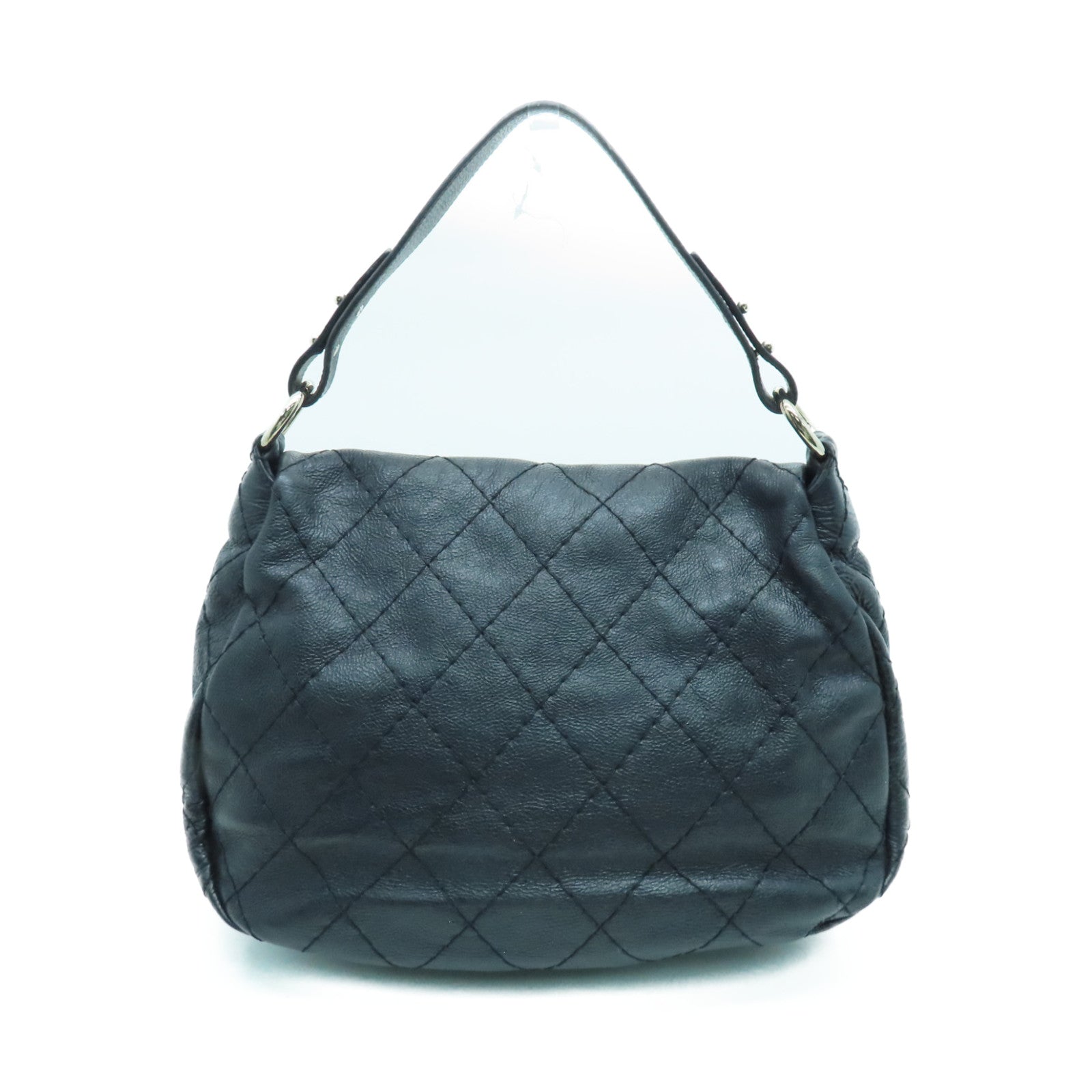 CHANEL 菱格牛皮皮革Shoulder Bag银扣肩背袋黑色
