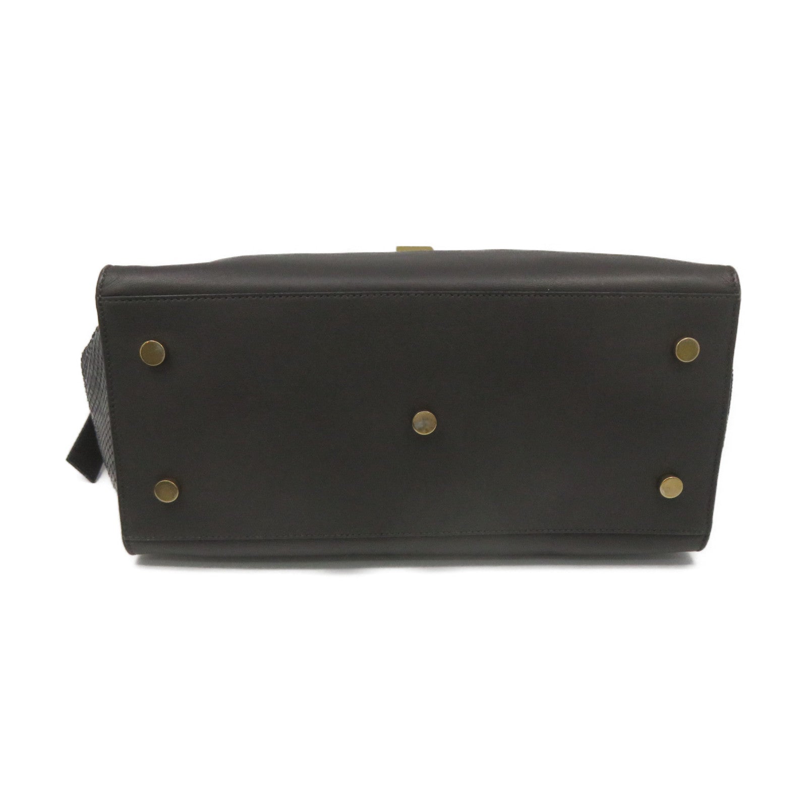 SAINT LAURENT Cowhide Leather / Snake Leather Way Shoulder Bag Handle Shoulder Bag Brown