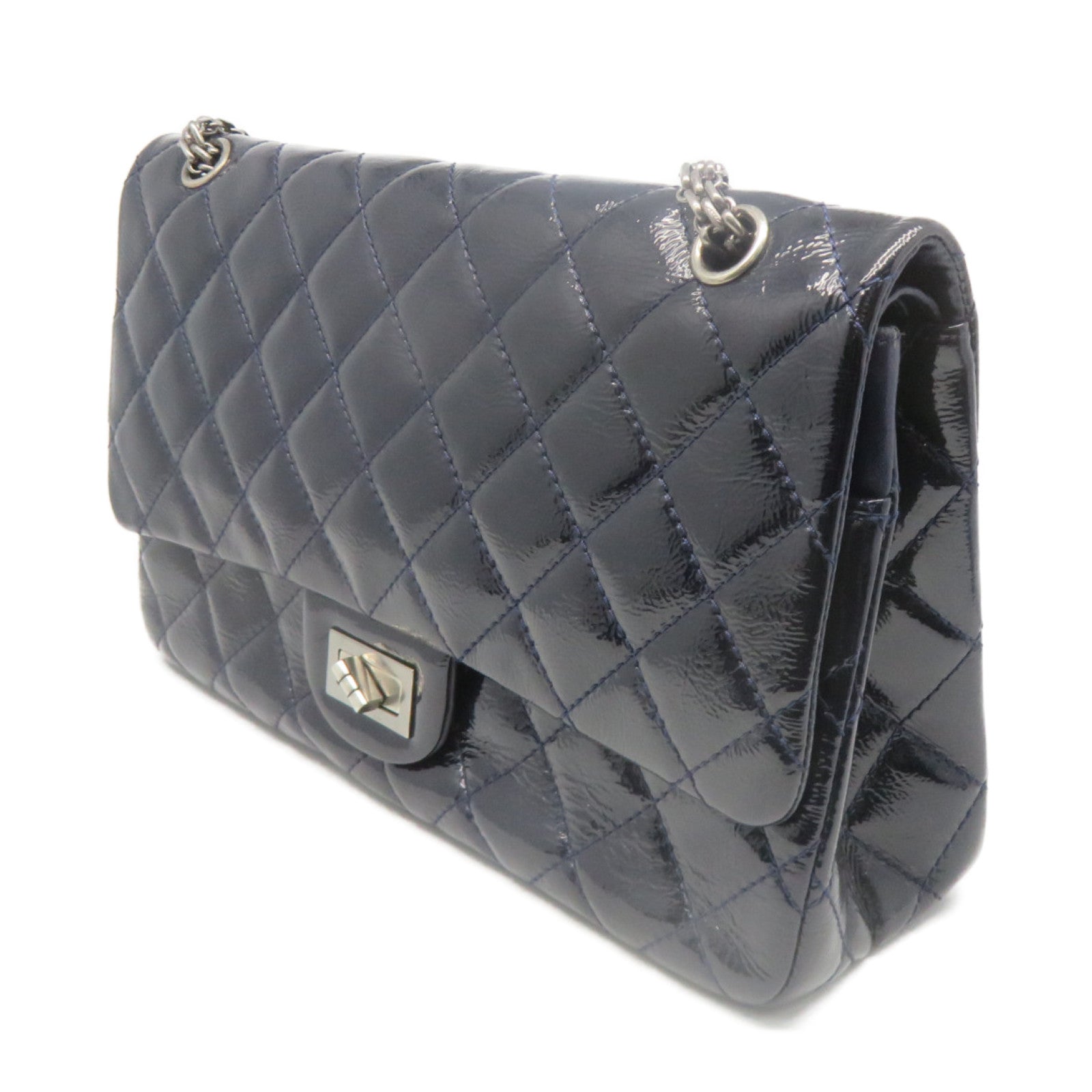 CHANEL diamond patent leather Classic Chain Shoulder Bag silver buckle chain shoulder bag royal blue