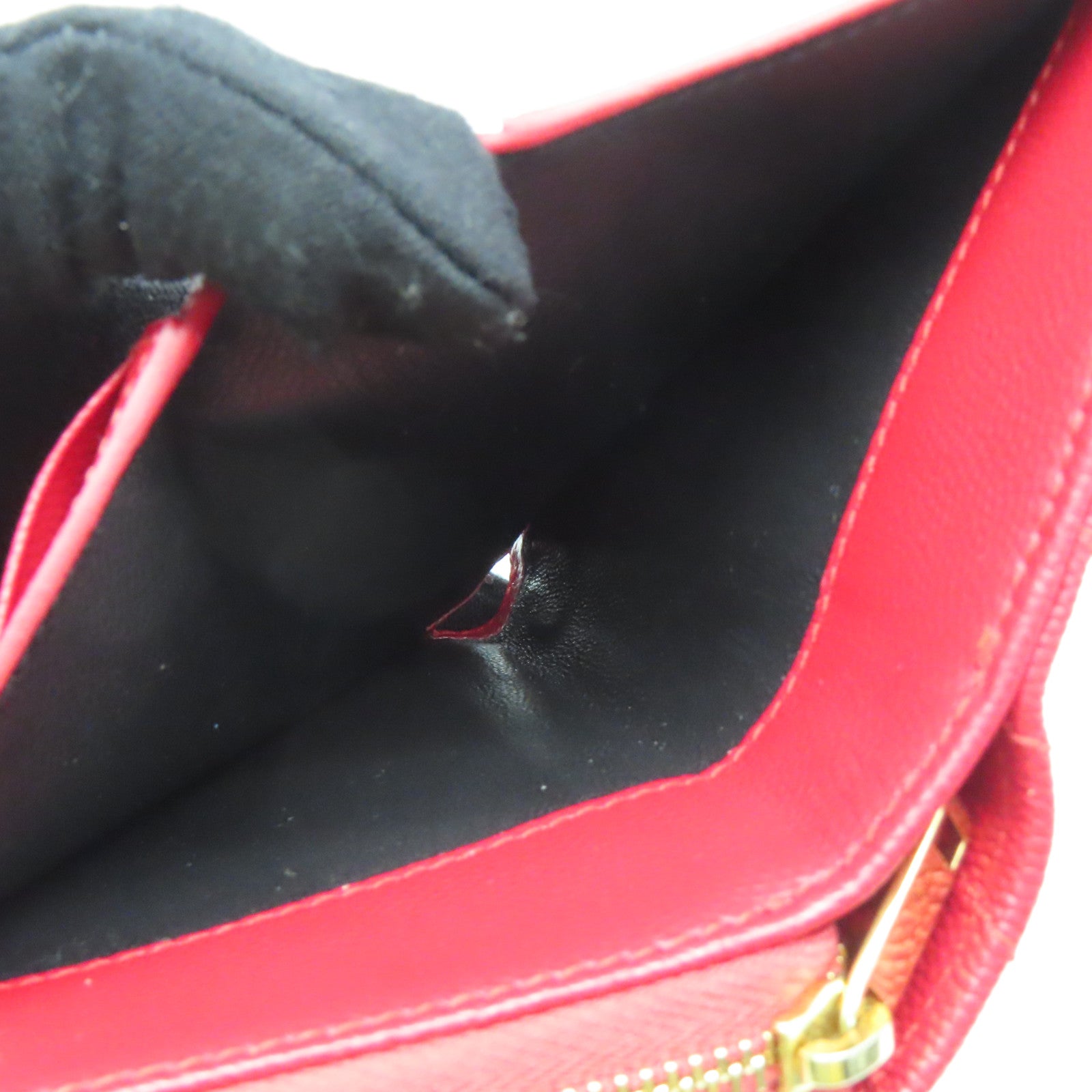 SAINT LAURENT 斜纹牛皮皮革Wallet金扣钱包红色
